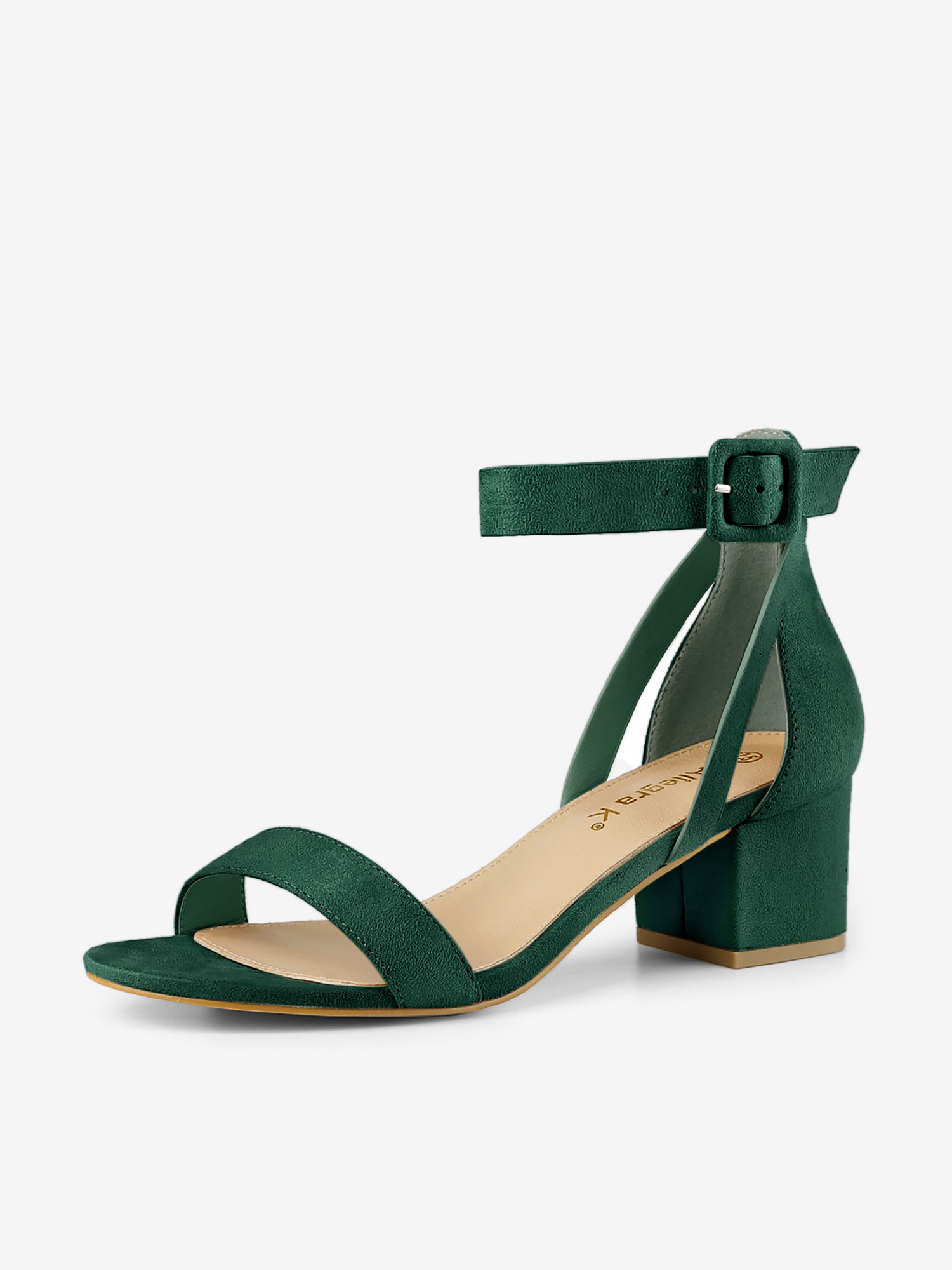Faux Suede Ankle Strap Block Low Heel Sandals Green/6