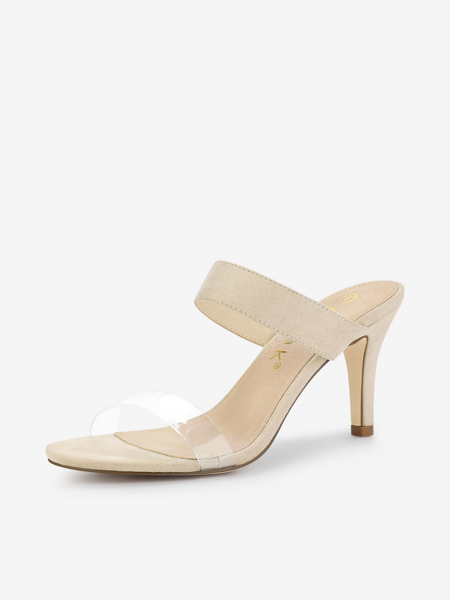 Faux Suede Clear Strap Slides Stiletto Heel Sandals Beige/9