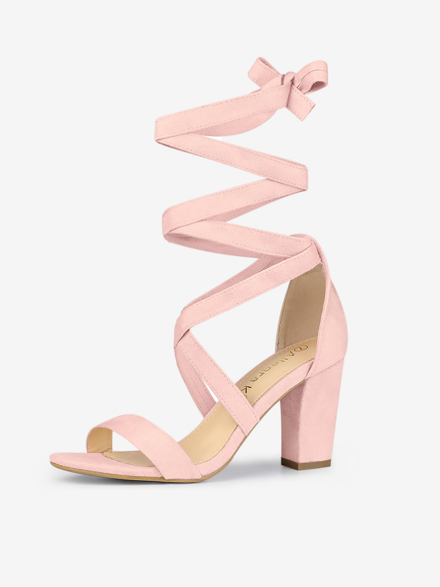 Faux Suede Crisscross Lace Up Block Mid Heel Sandals Pink/9