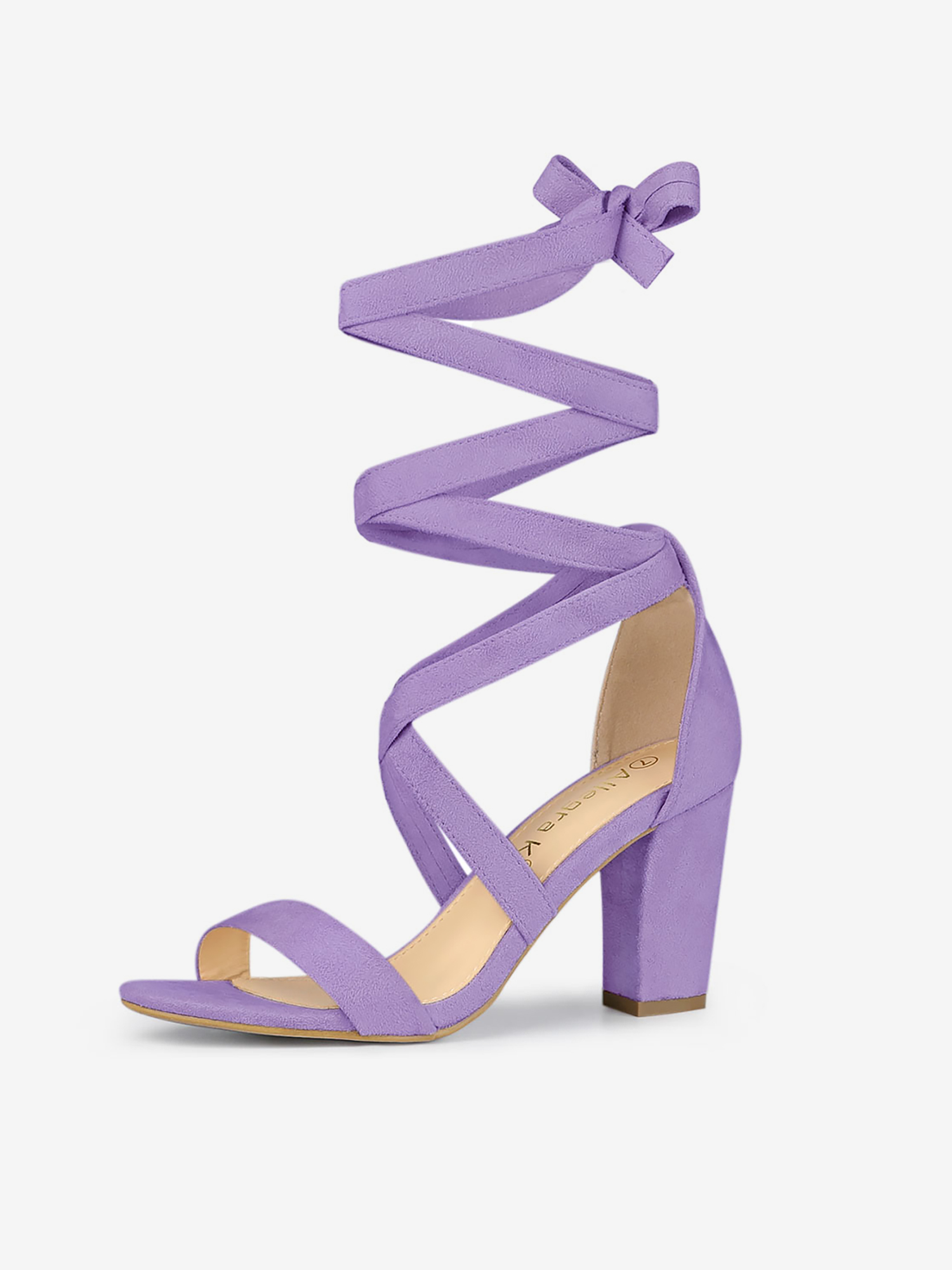 Faux Suede Crisscross Lace Up Block Mid Heel Sandals Purple/6.5