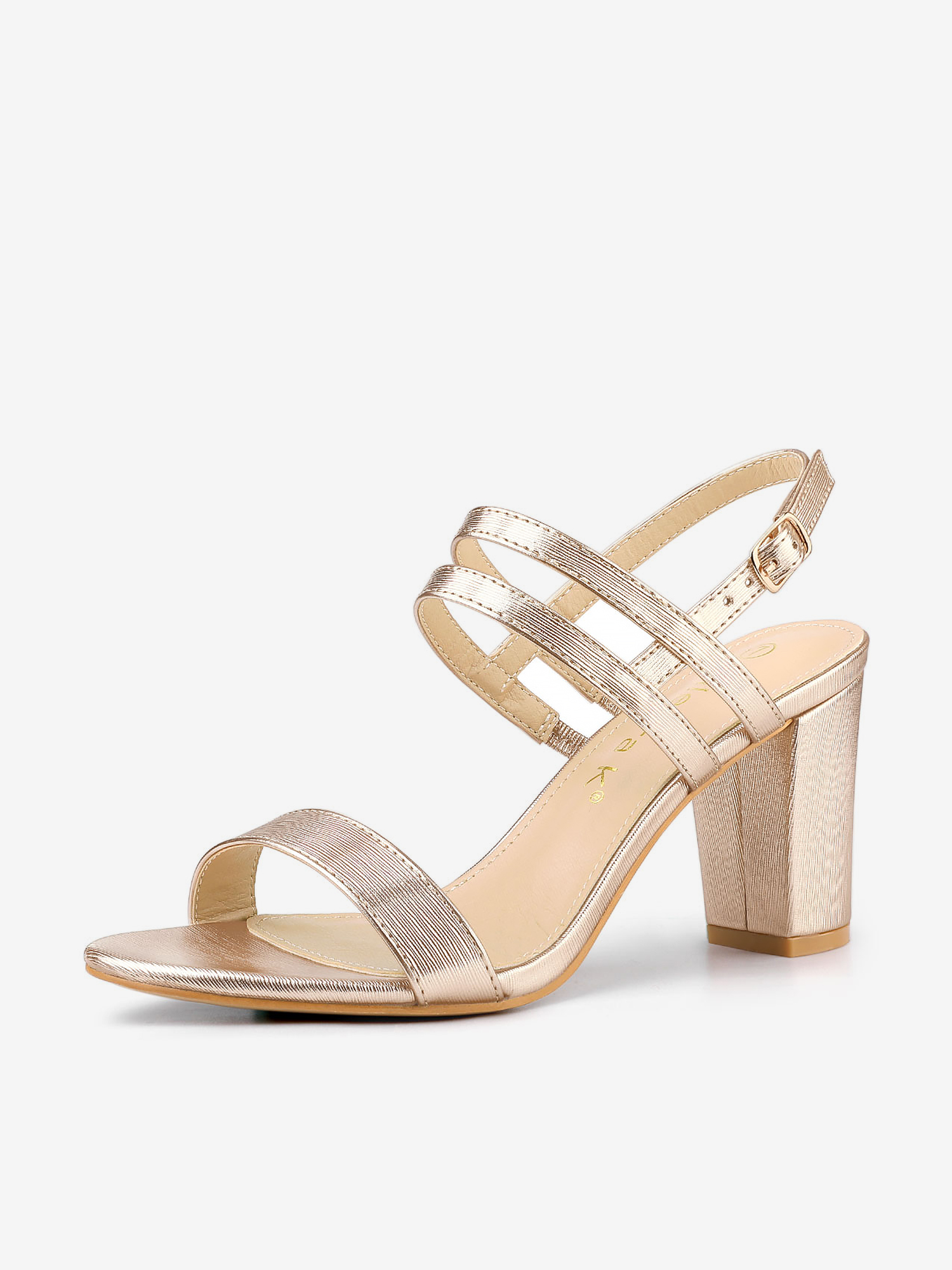 Open Toe Slingback Block Heel Ankle Strap Sandals Rose Gold/8