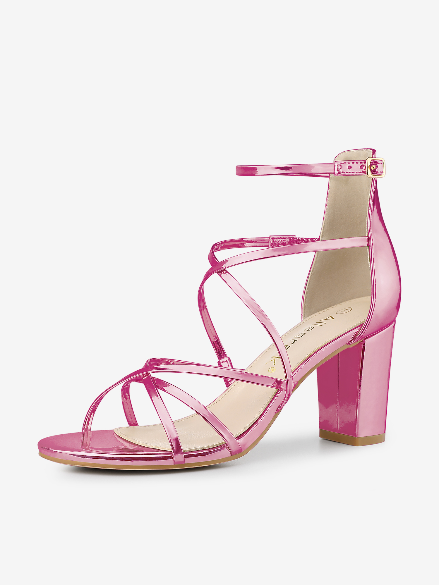 Strappy Crisscross Strap Opened Toe Block Heel Sandals Pink/8.5