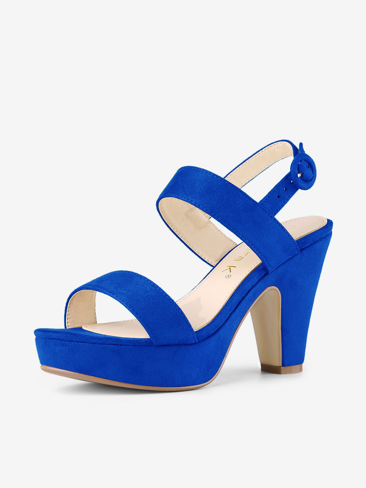 Faux Suede Platform Chunky High Heel Slingback Sandals Deep Blue/6