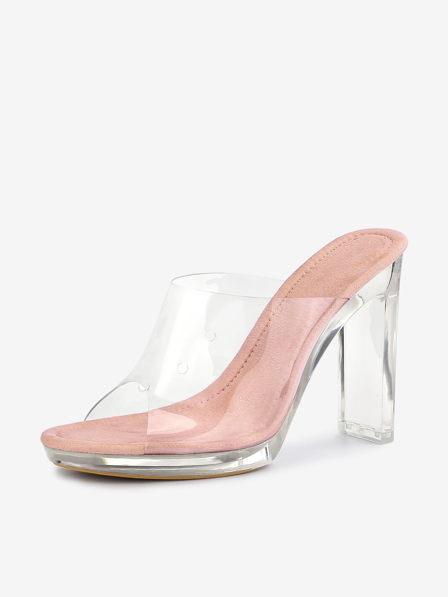 Clear Heel Platform Open Toe Chunky Slides Sandals Pink/8.5