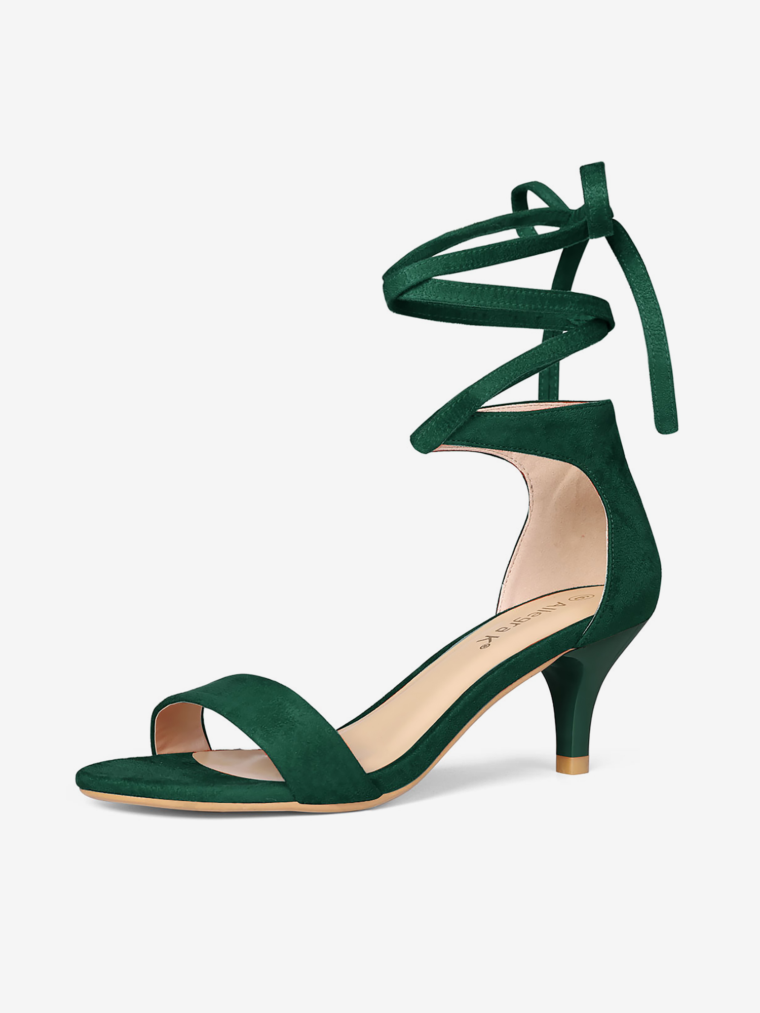 Faux Suede Open Toe Kitten Heel Lace Up Sandals Green/10