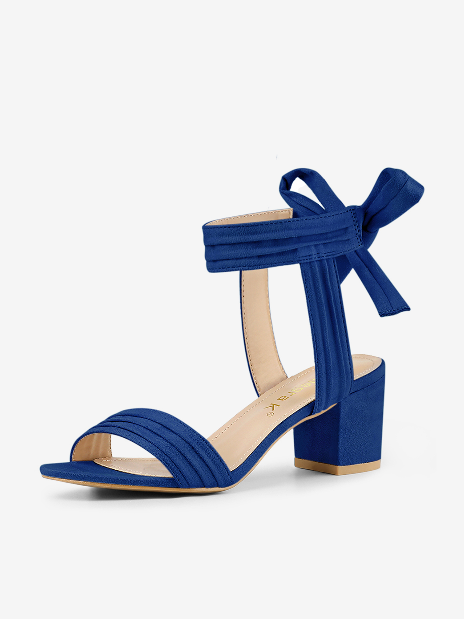 Open Toe Ankle Tie Back Block Heel Sandals Deep Blue/9