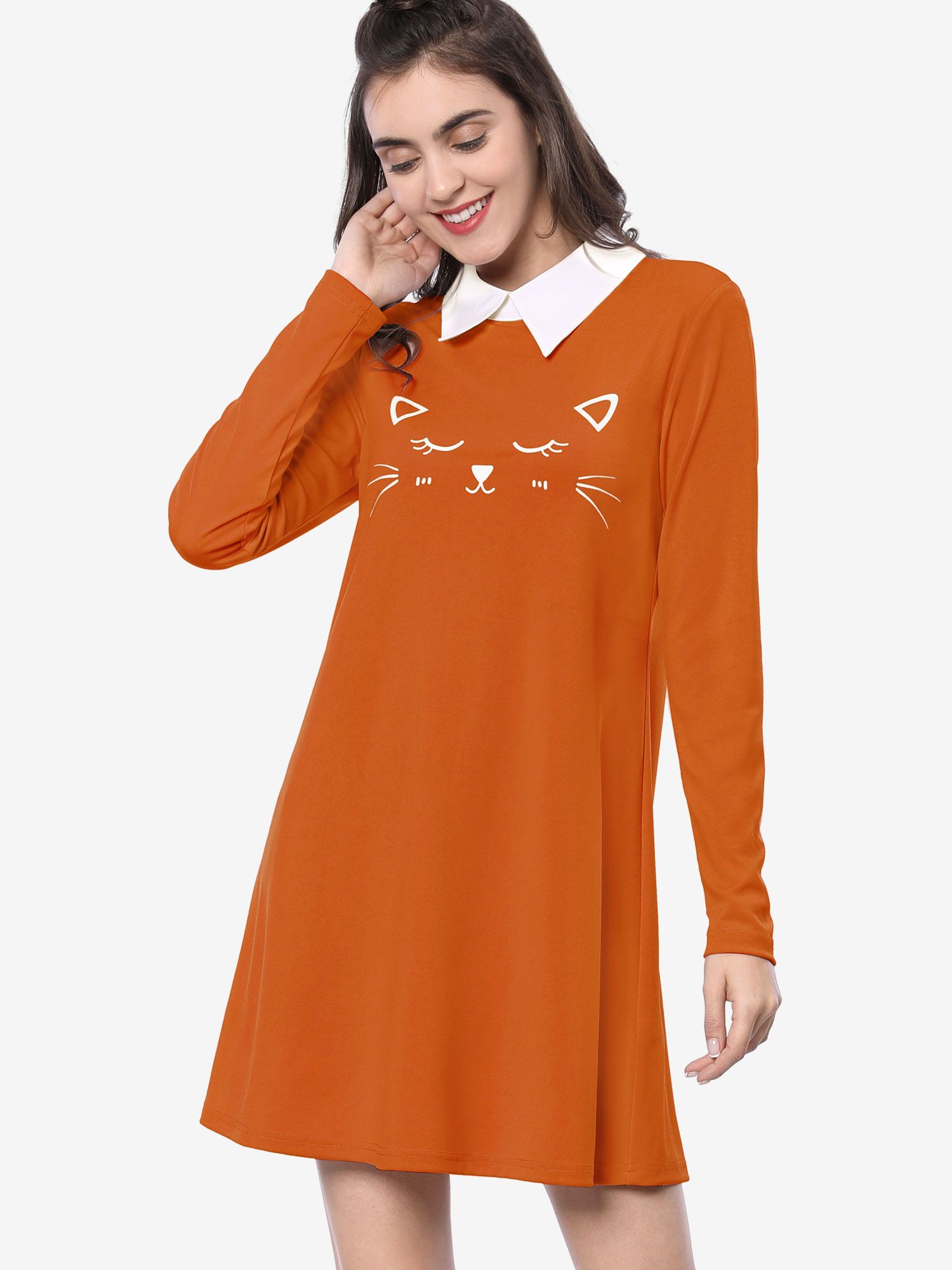 A Line Knit Holiday Long Sleeve Above The Knee Dress Caramel/M