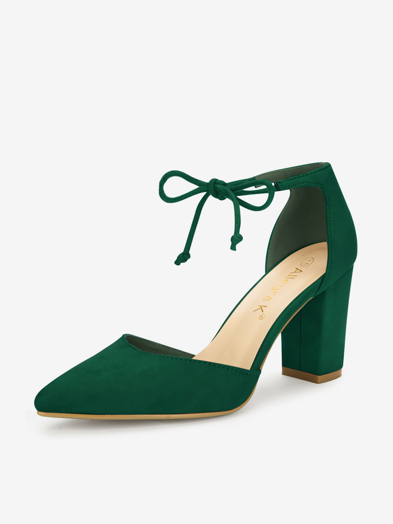 Tapered Straps Ankle Tie Point Toe Chunky Heel Pumps Green/10