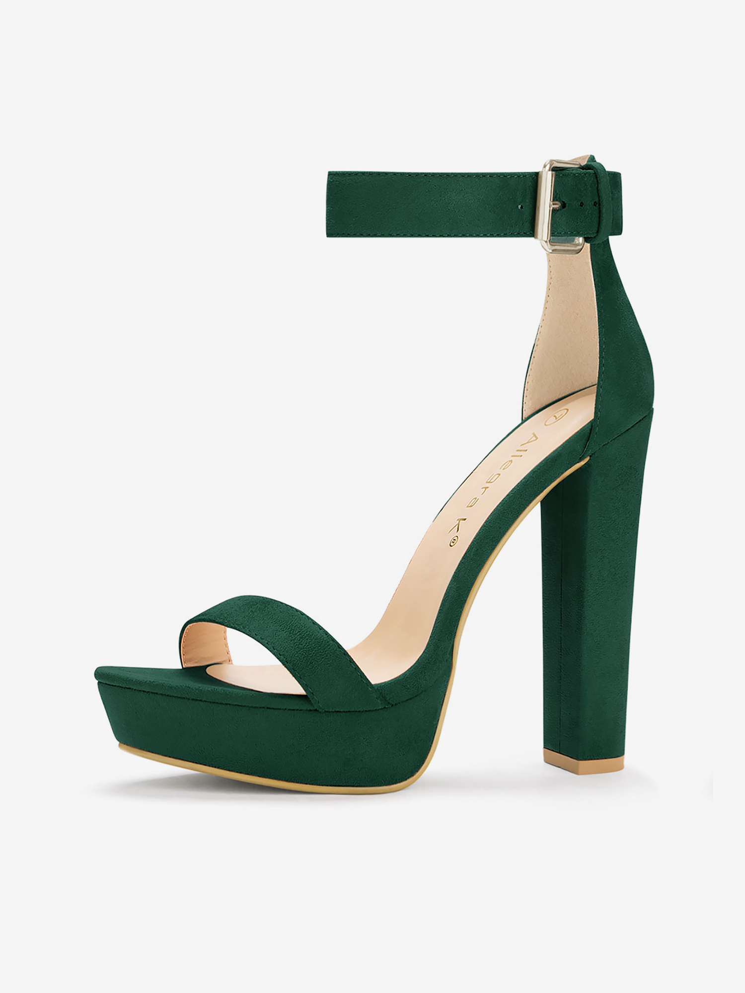 Faux Suede Platform Ankle Strap Chunky High Heel Sandals Green/7