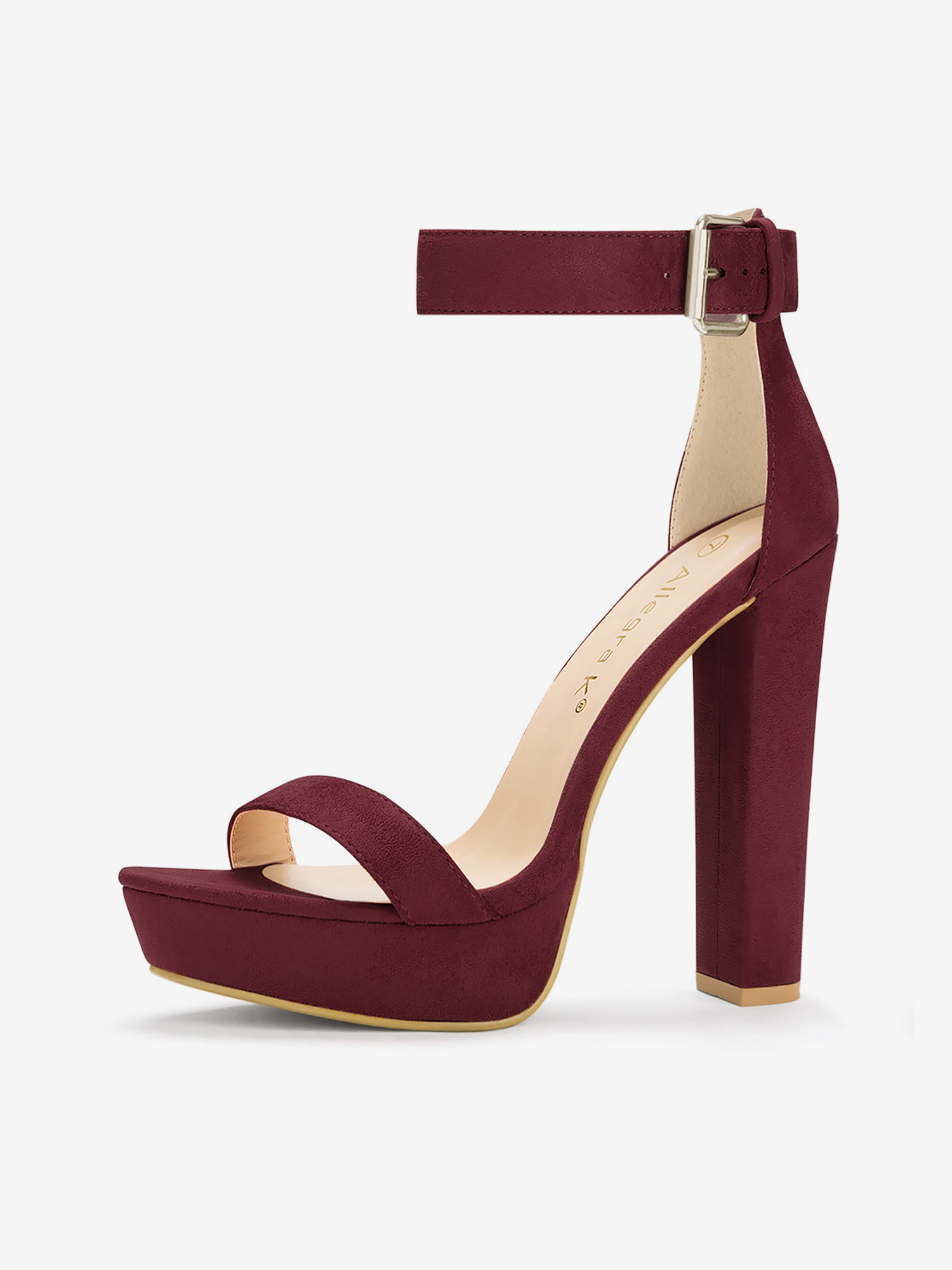Faux Suede Platform Ankle Strap Chunky High Heel Sandals Burgundy/10.5