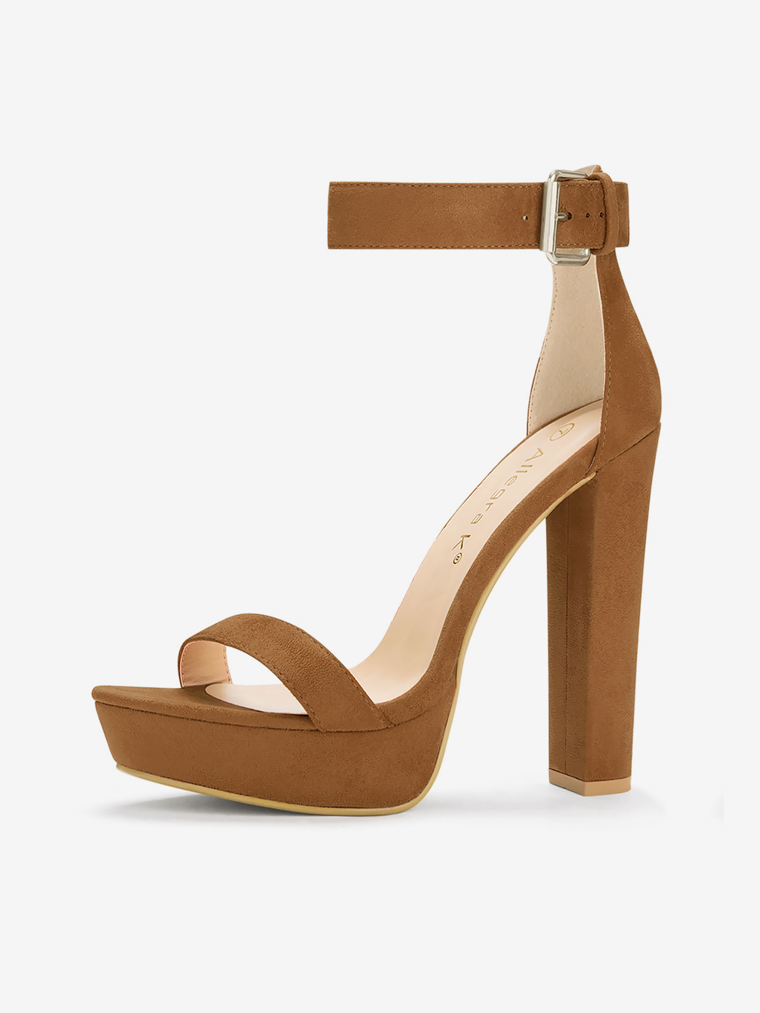 Faux Suede Platform Ankle Strap Chunky High Heel Sandals Brown/6