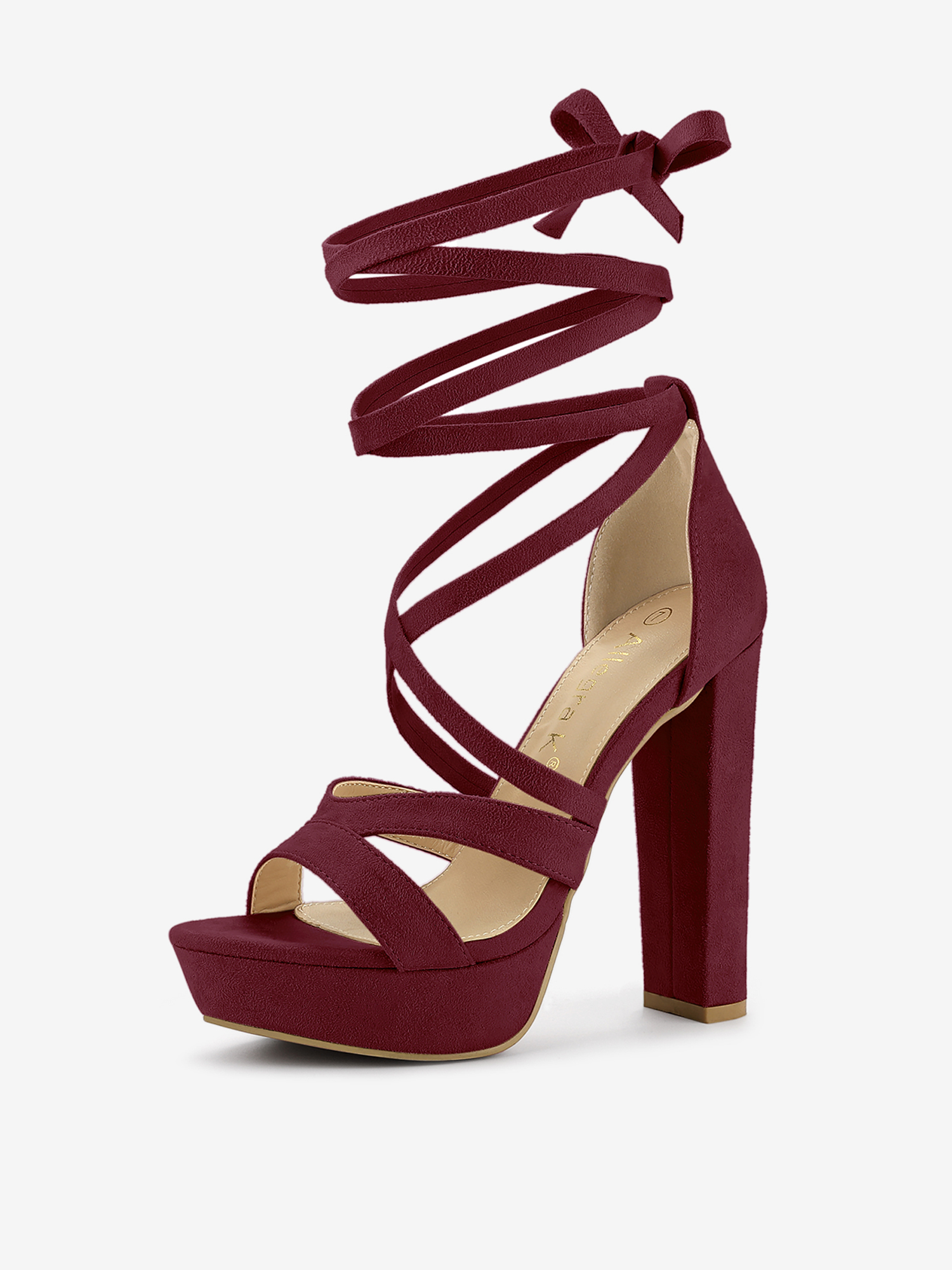 Lace Up Platform Chunky High Heel Sandals Burgundy/8