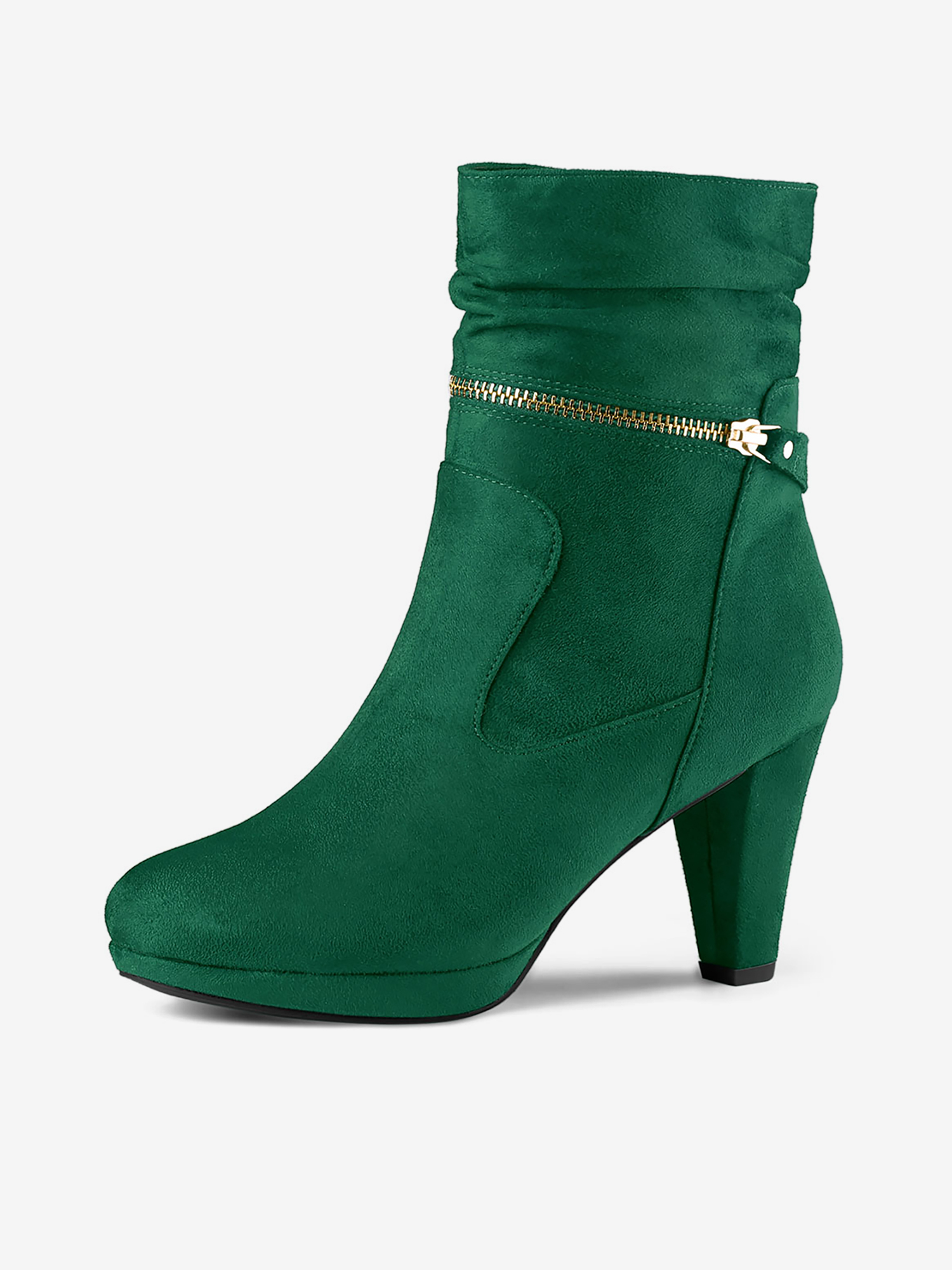 Ankle Zip Platform High Heel Mid Calf Boots Emerald Green/6.5