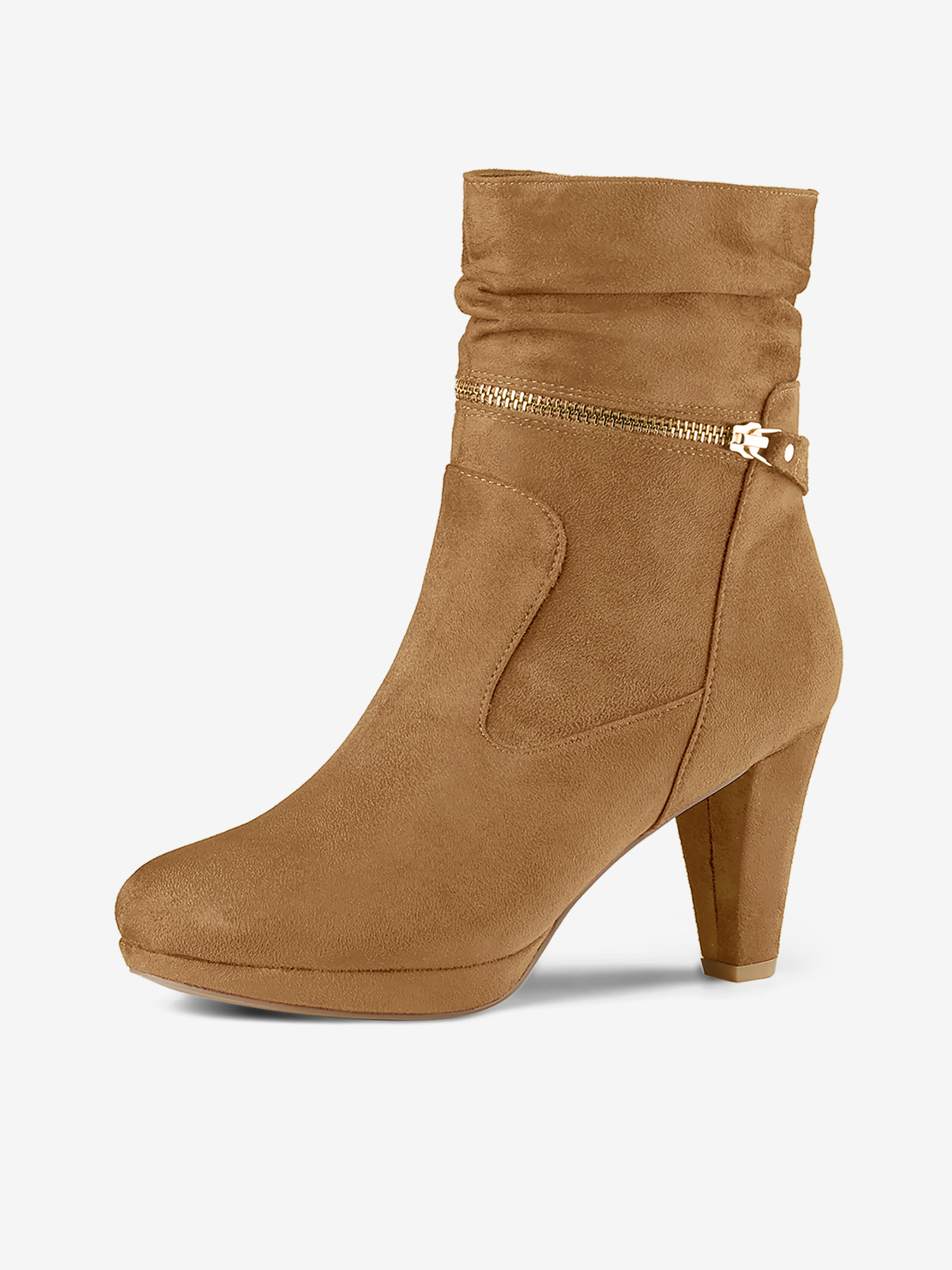 Ankle Zip Platform High Heel Mid Calf Boots Brown/9