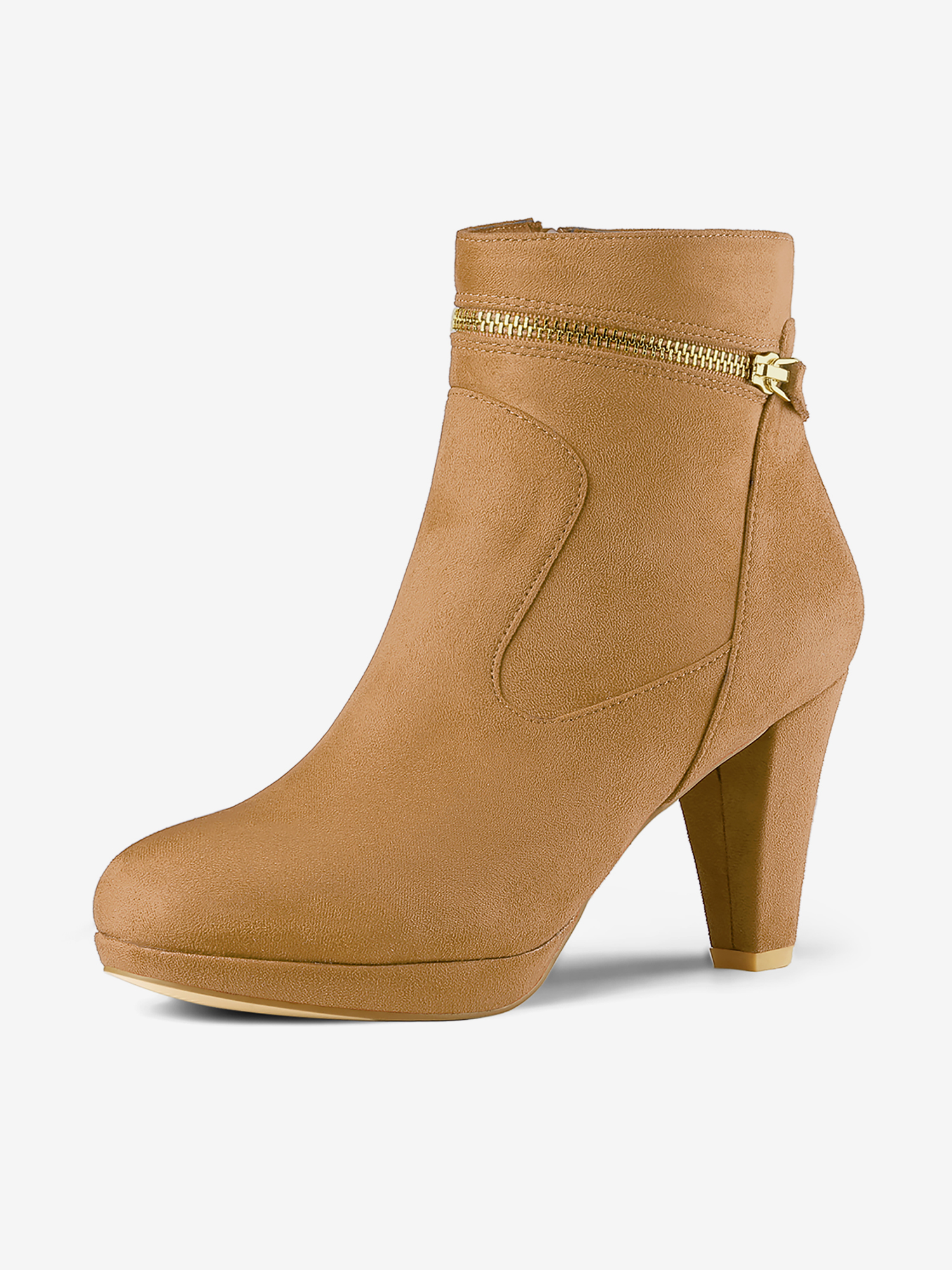 Faux Suede Round Toe Ankle Mid Block Heel Boots Brown/6