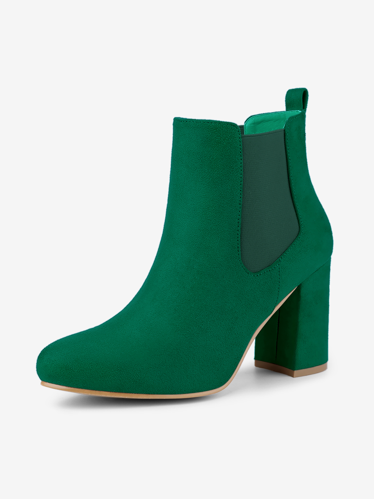 Round Toe Chunky High Heel Ankle Chelsea Boots Emerald Green/6.5