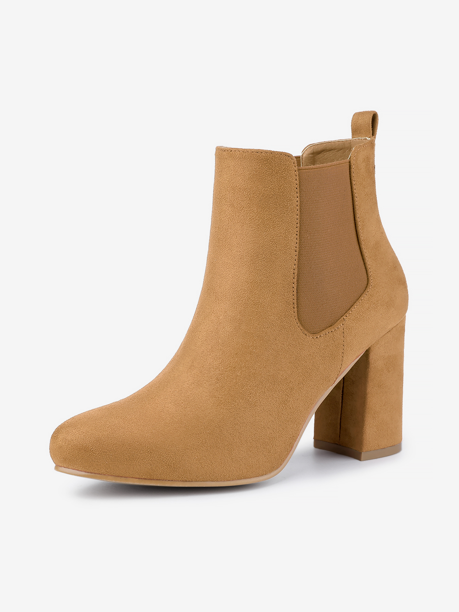 Round Toe Chunky High Heel Ankle Chelsea Boots Brown/7.5