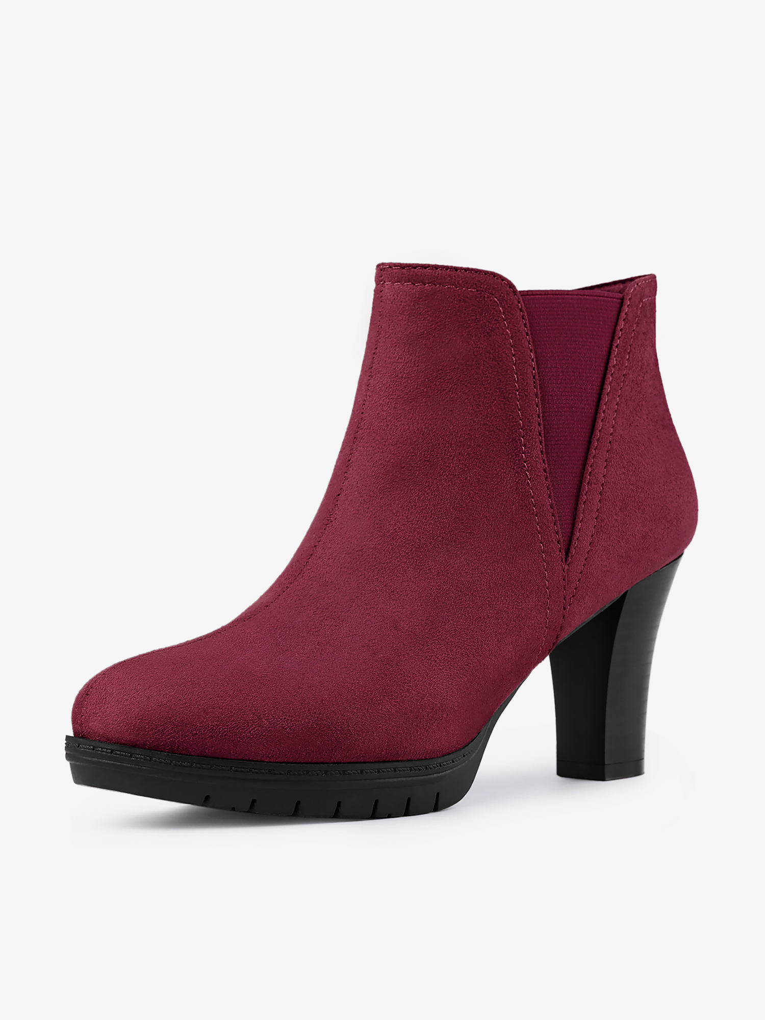 Round Toe Block Heel Chelsea Ankle Boots Burgundy/6.5