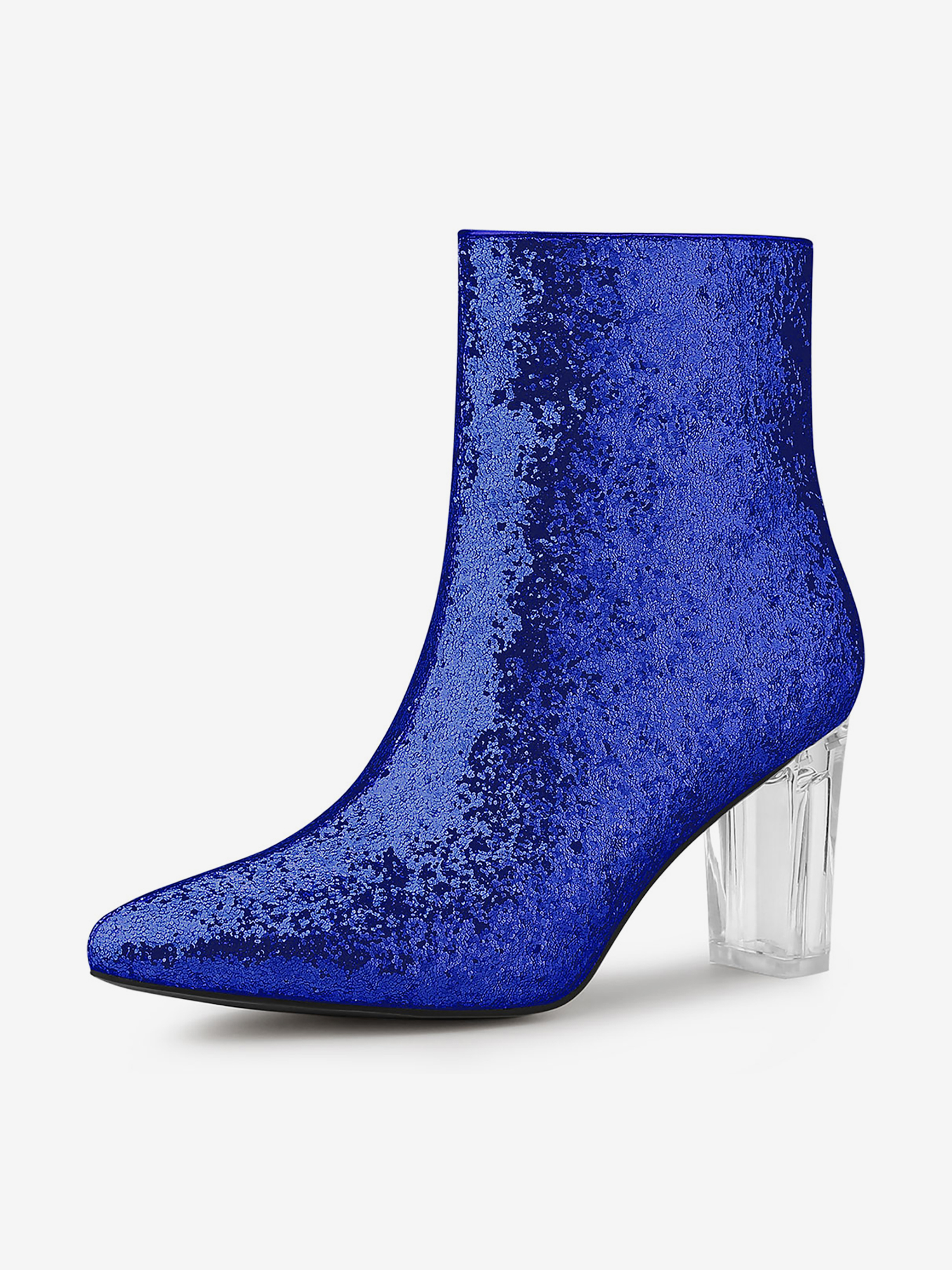 Pointed Toe Clear Block Heel Glitter Ankle Boots Blue/6.5