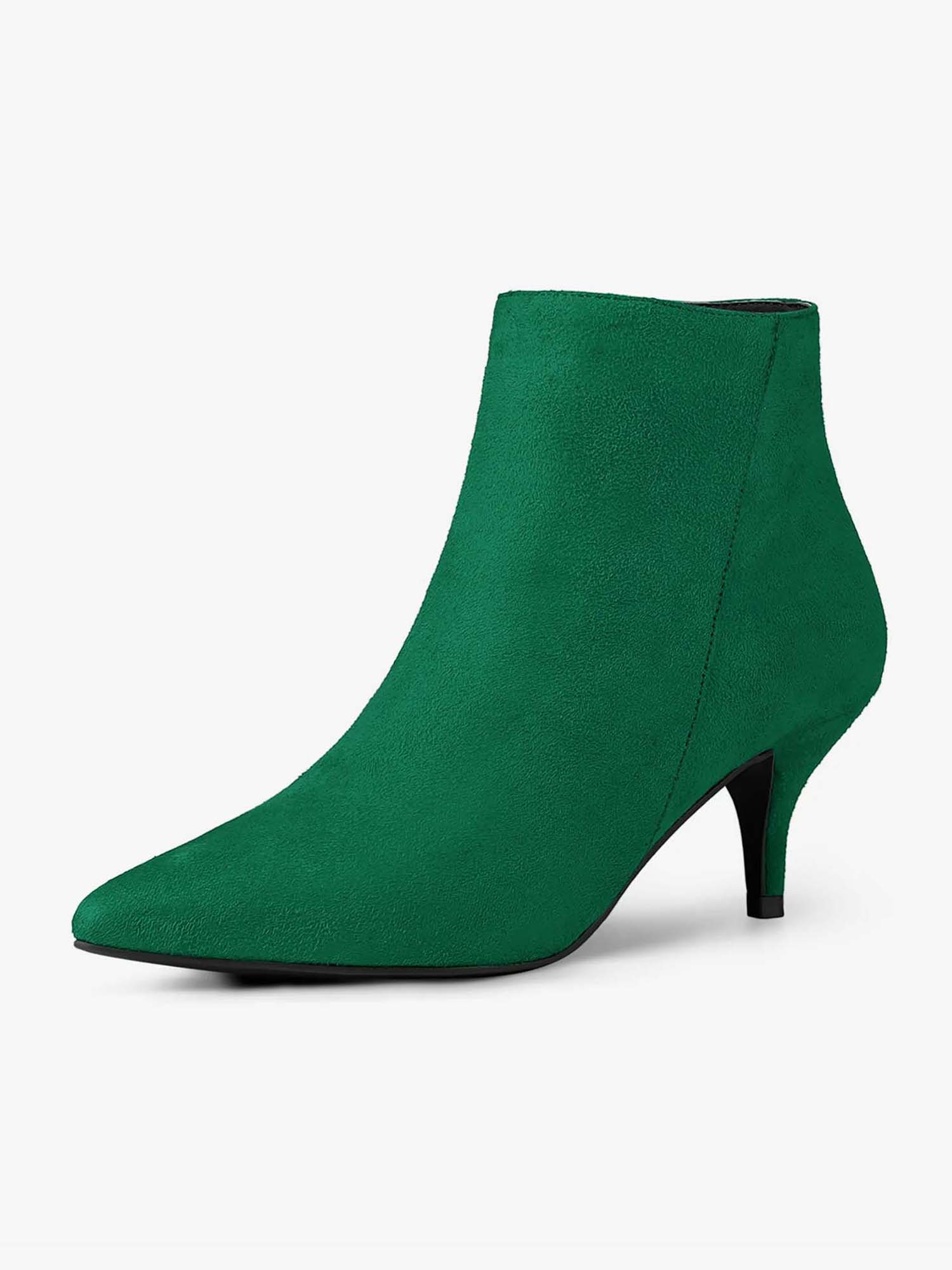 Pointed Toe Zip Stiletto Kitten Heel Ankle Booties Emerald Green/6.5