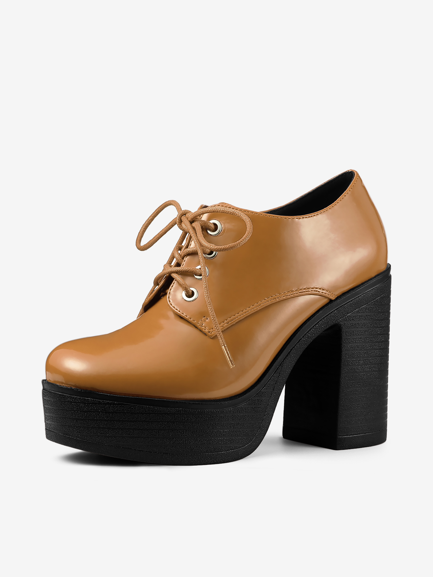 Faux Leather Platform High Chunky Heel Ankle Boots Brown/6.5