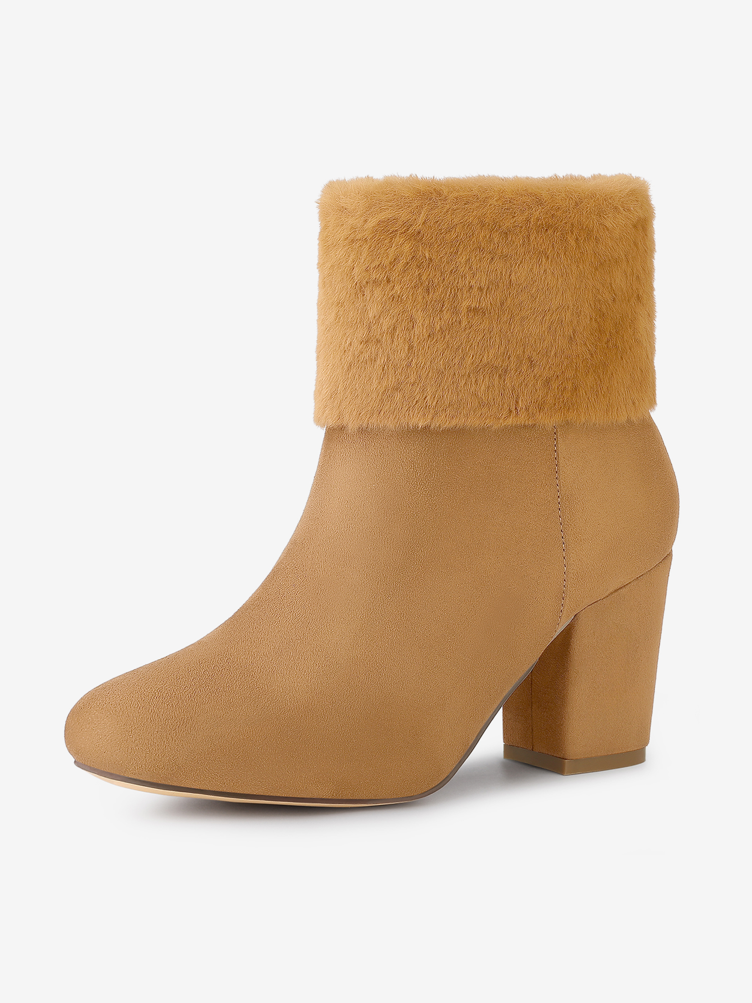 Christmas Faux Fur Chunky Heel Ankle Boots Brown/6