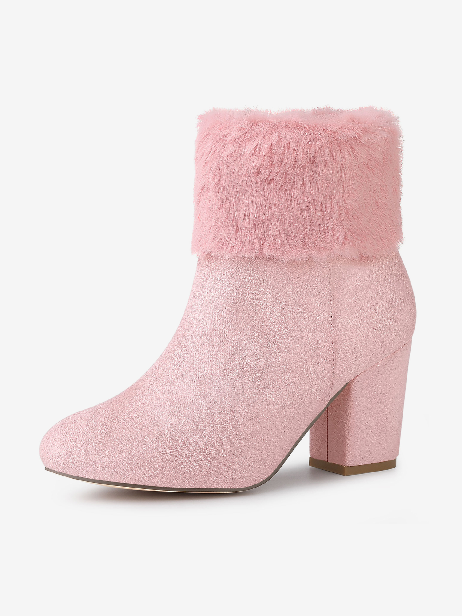 Christmas Faux Fur Chunky Heel Ankle Boots Pink/8