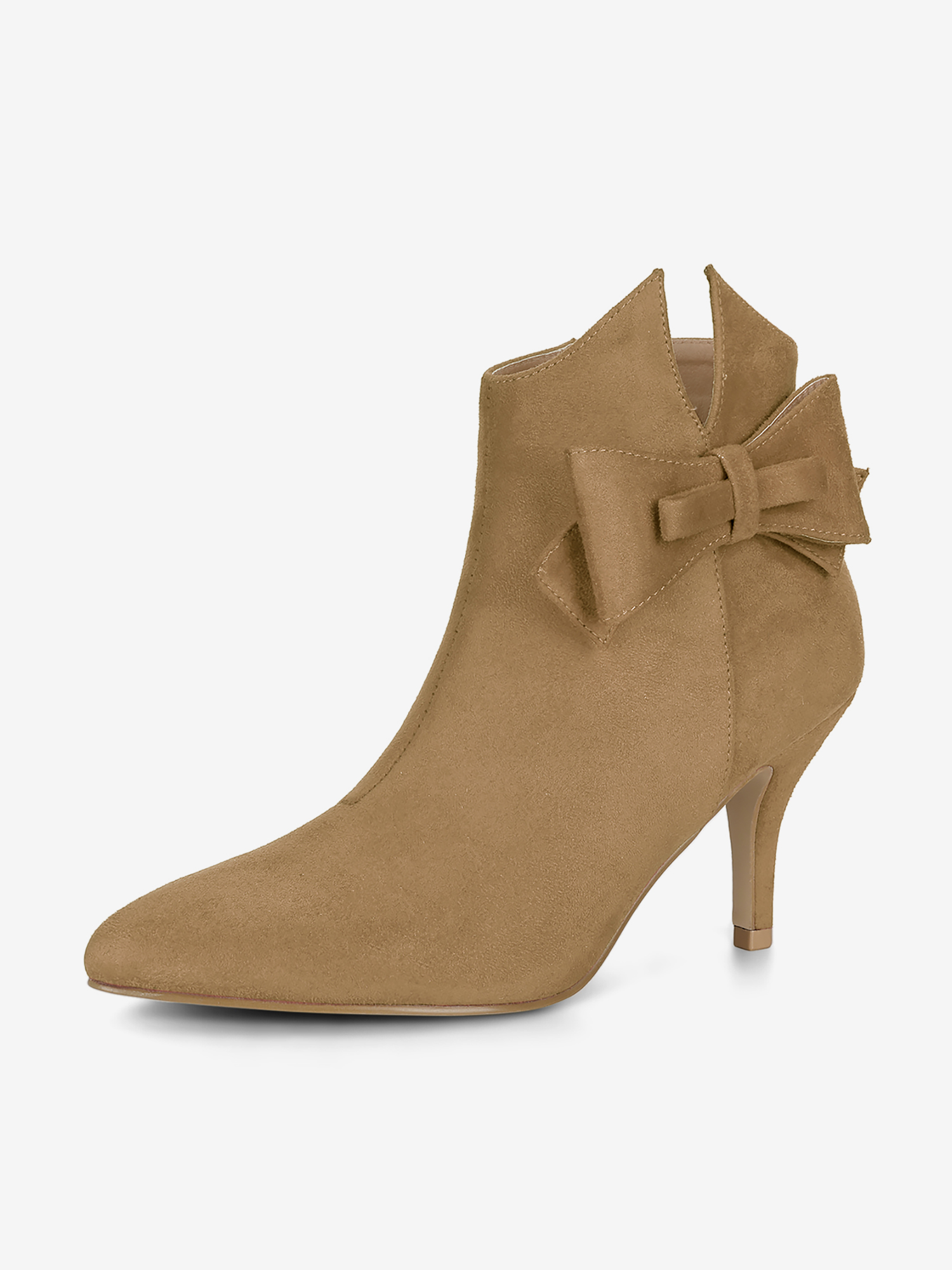 Point Toe Bow Stiletto Heel Ankle Boots Khaki/5.5