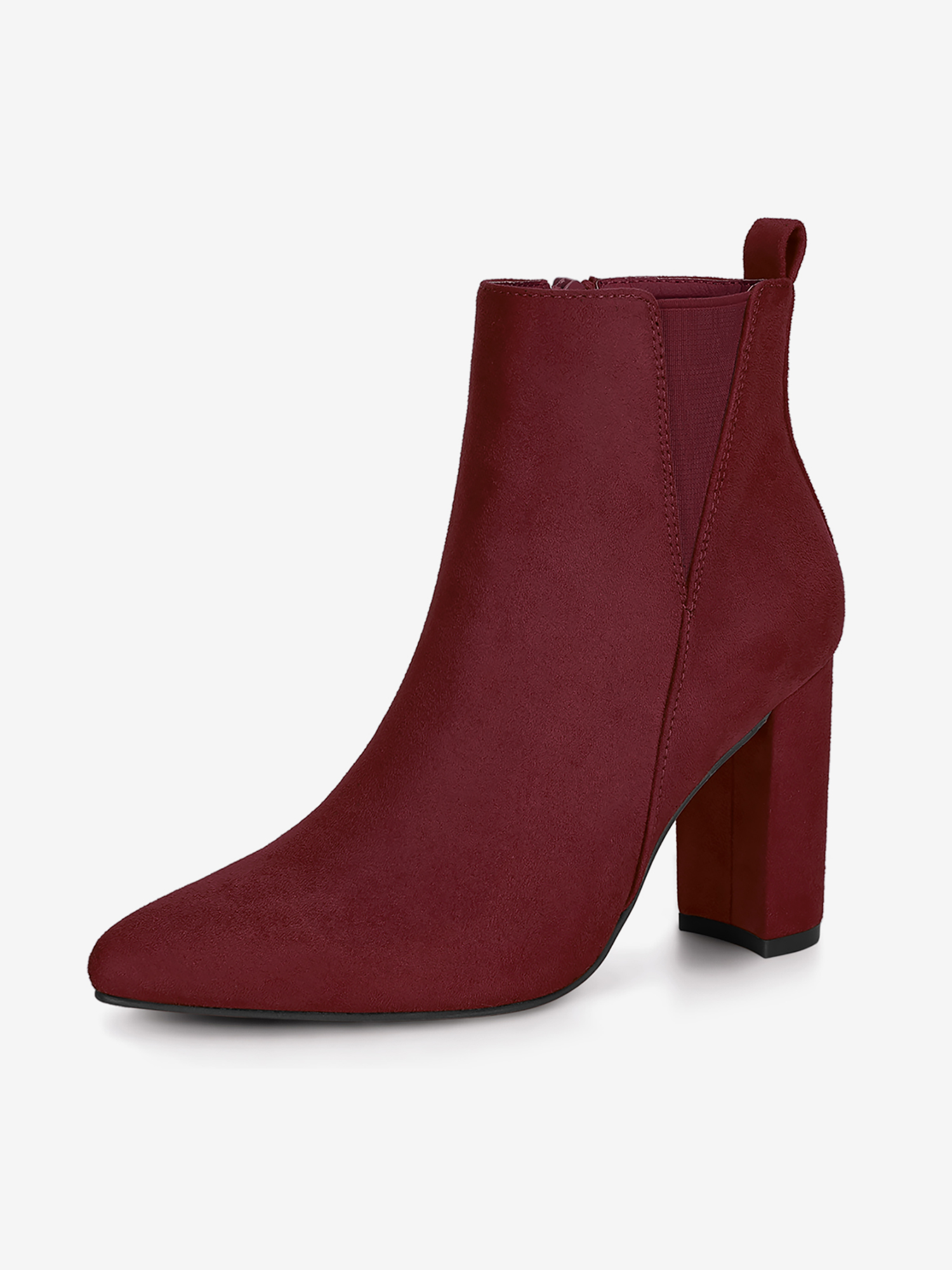 Pointed Toe Zipper Block Heel Ankle Chelsea Boots Burgundy/6