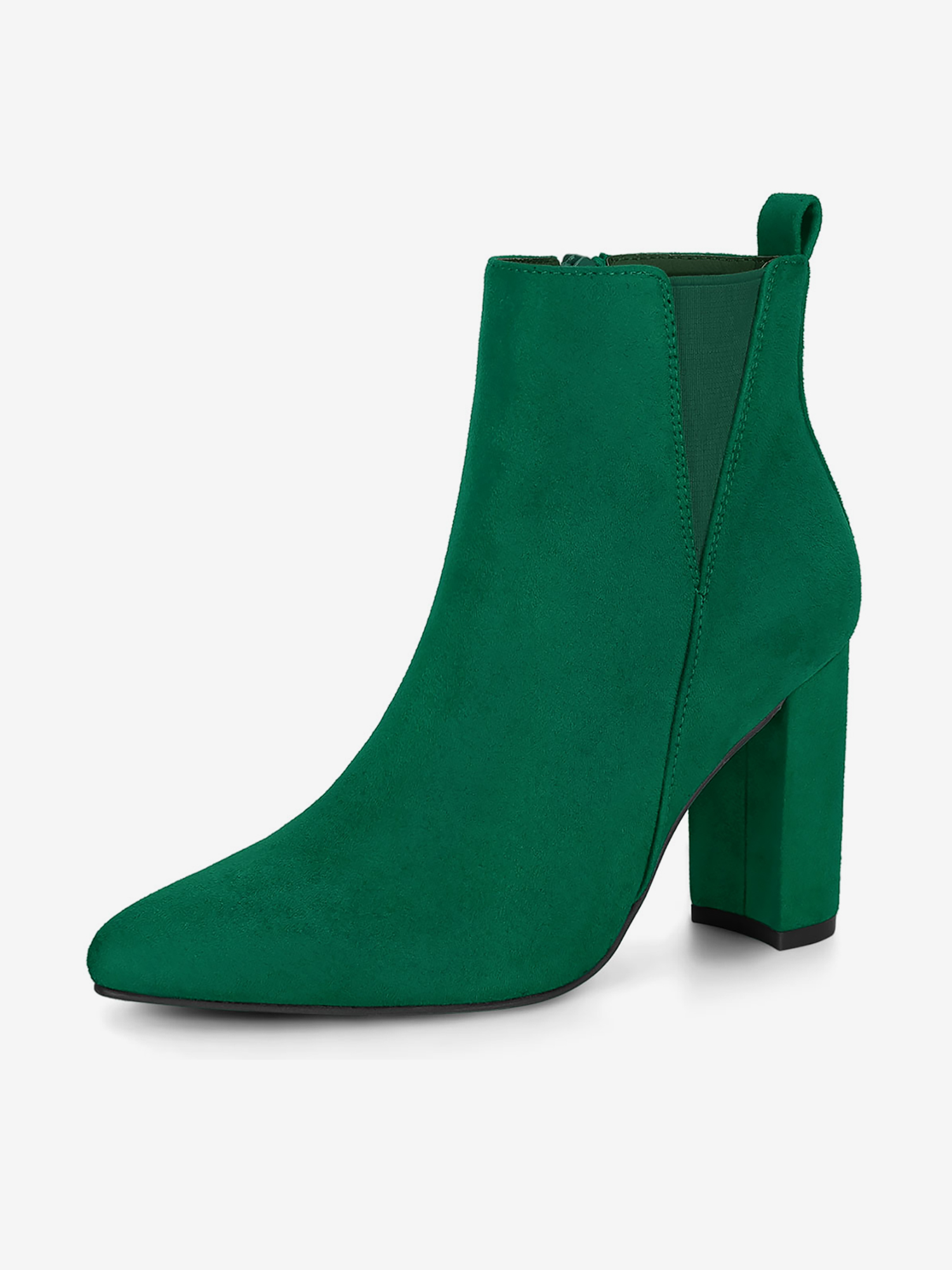 Pointed Toe Zipper Block Heel Ankle Chelsea Boots Emerald Green/8