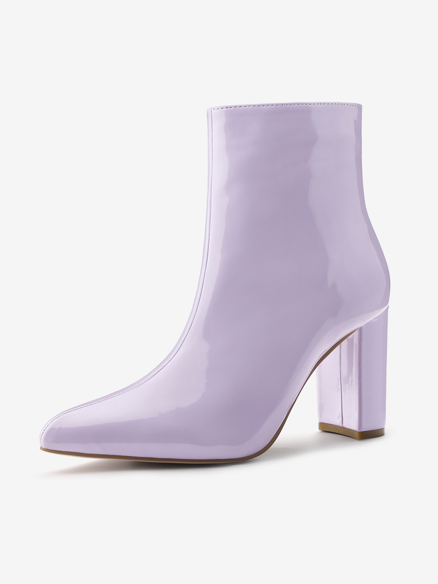Faux Patent Leather Chunky Heel Pointed Toe Zipper Ankle Boots Purple/5.5