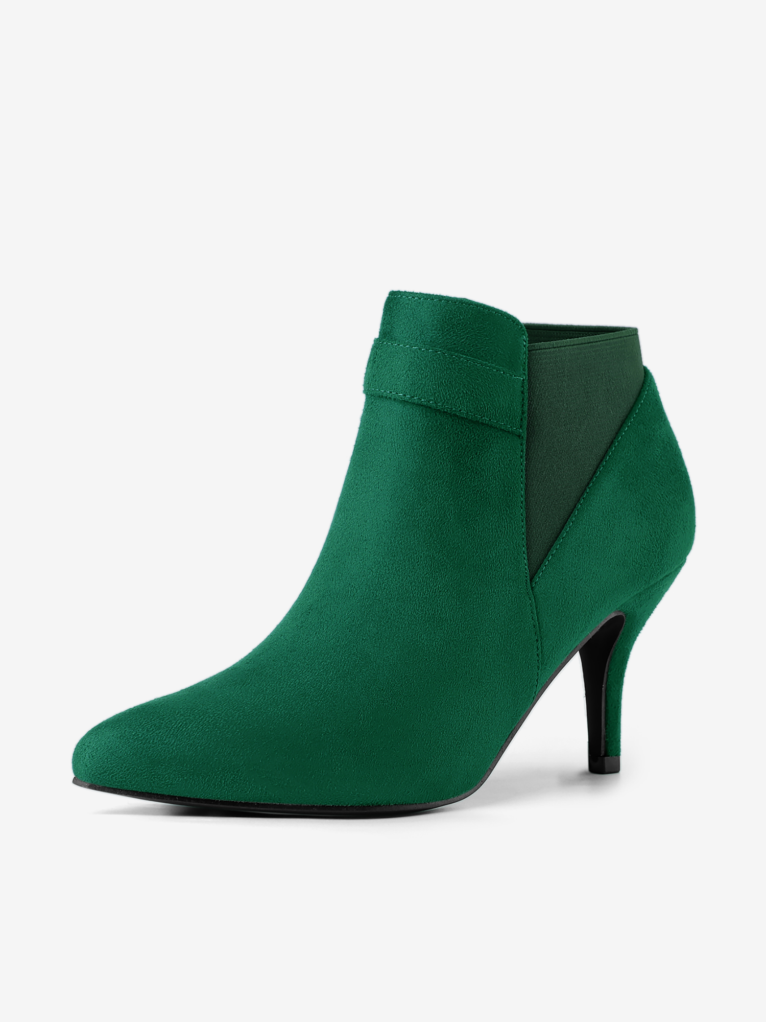 Faux Suede Pointed Toe Stiletto Heel Chelsea Ankle Booties Emerald Green/6