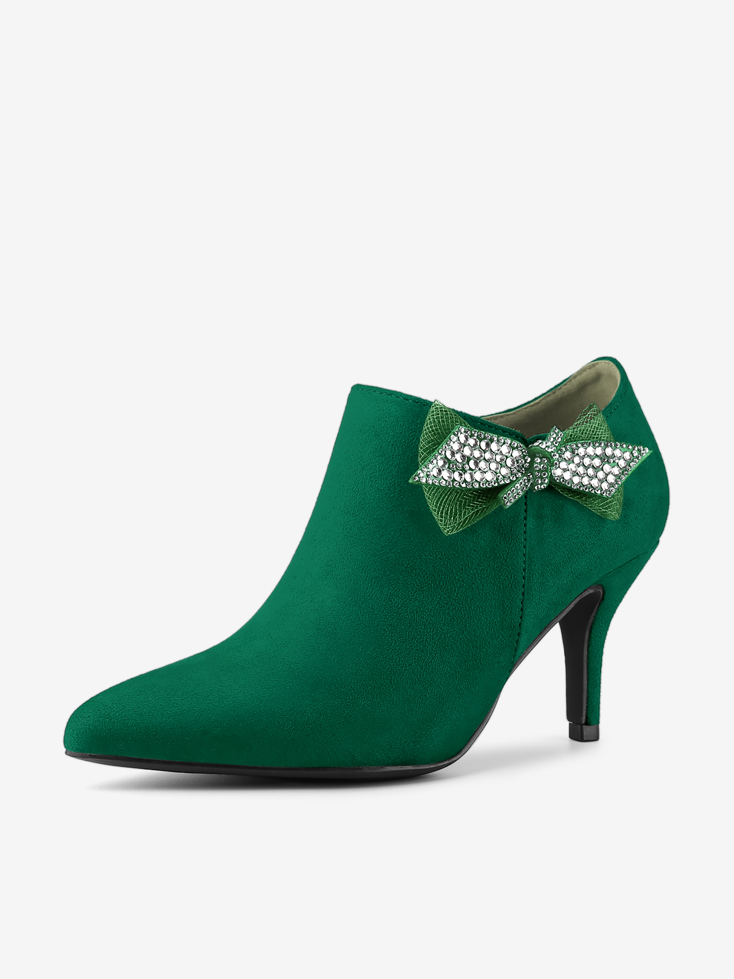 Pointed Toe Bow Decor Stiletto Heel Ankle Boots Emerald Green/9