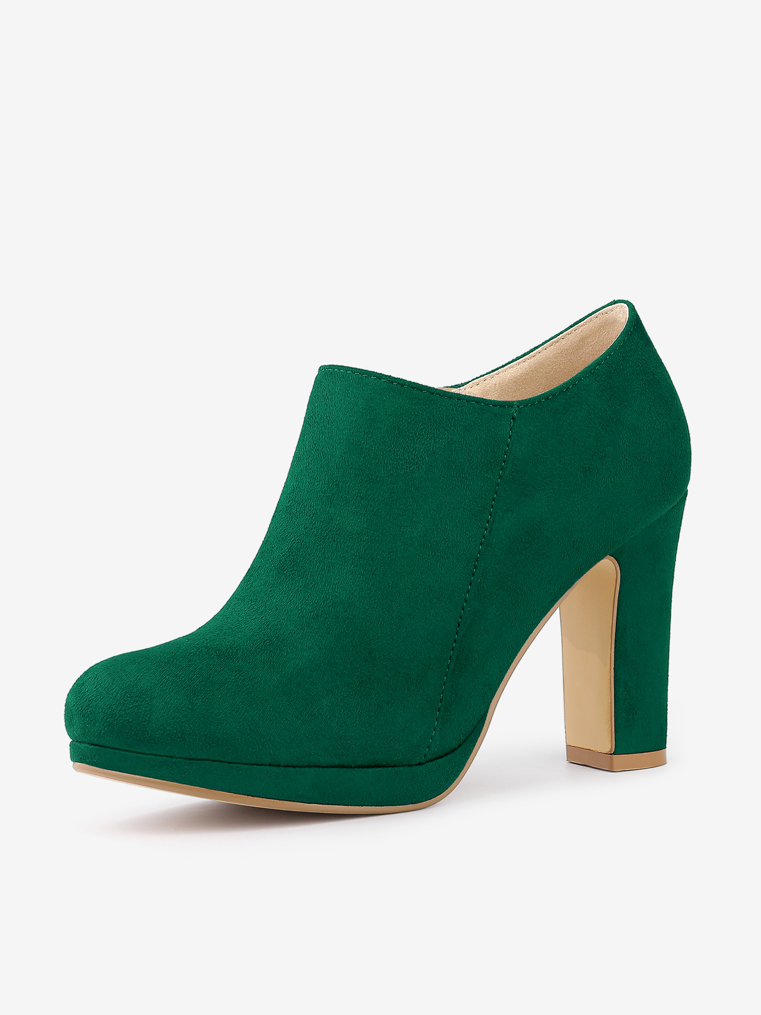 Platform Round Toe Chunky Heel Ankle Booties Emerald Green/10
