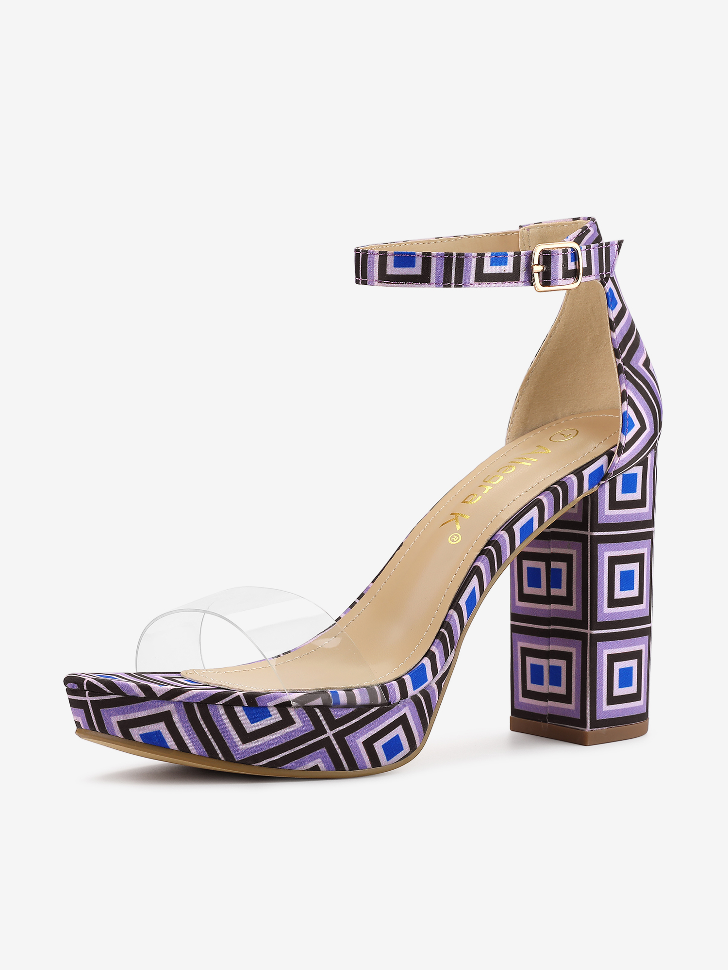 Printed Clear Platform Chunky Heel Sandals Purple/10