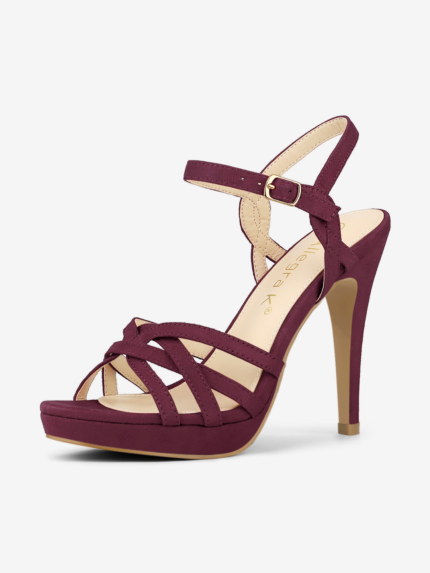 Crisscross Straps Strappy Platform Stiletto Heel Sandals Burgundy/8