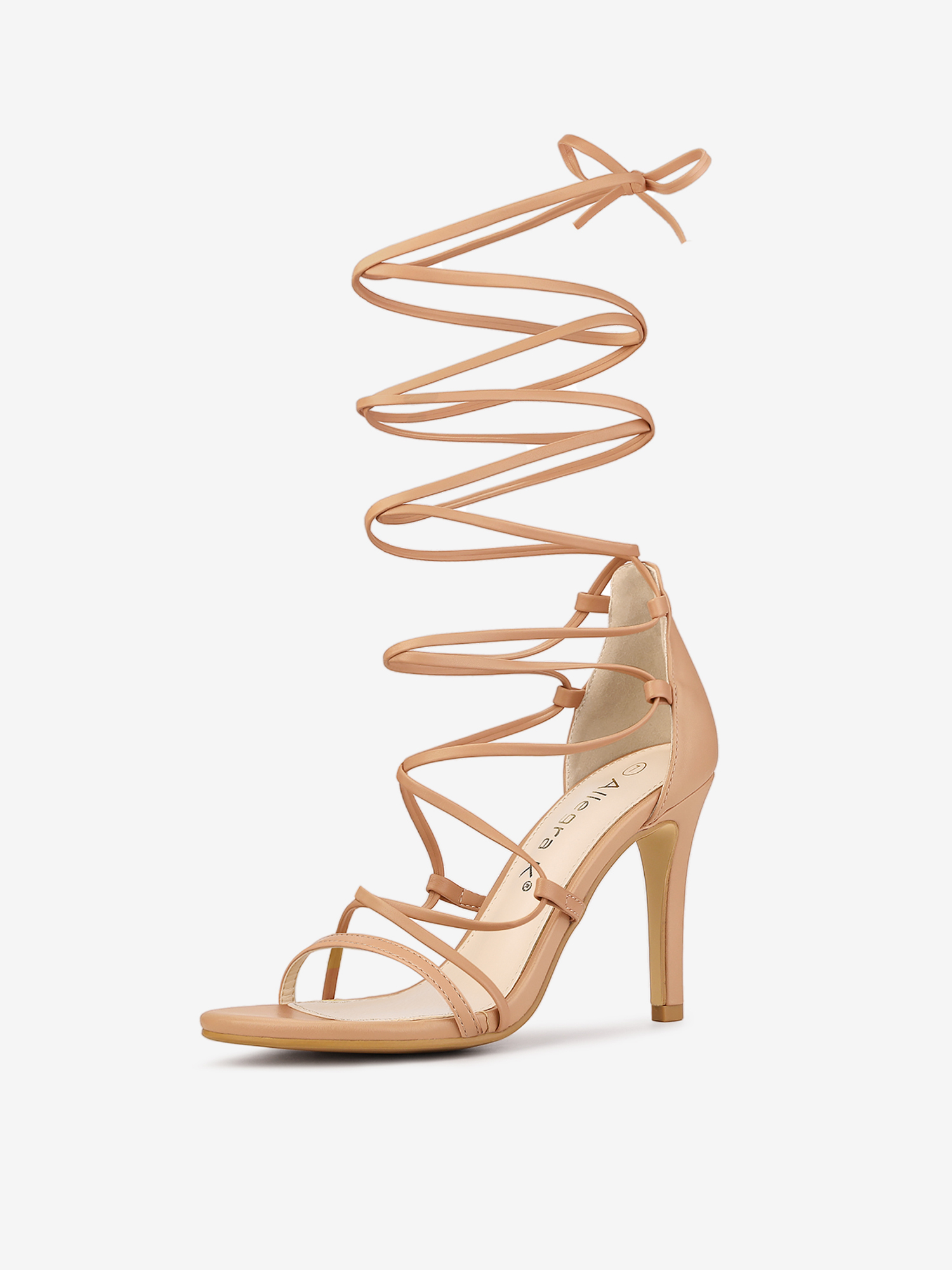 Strappy Straps Lace Up Stiletto Heel Sandals Nude/6