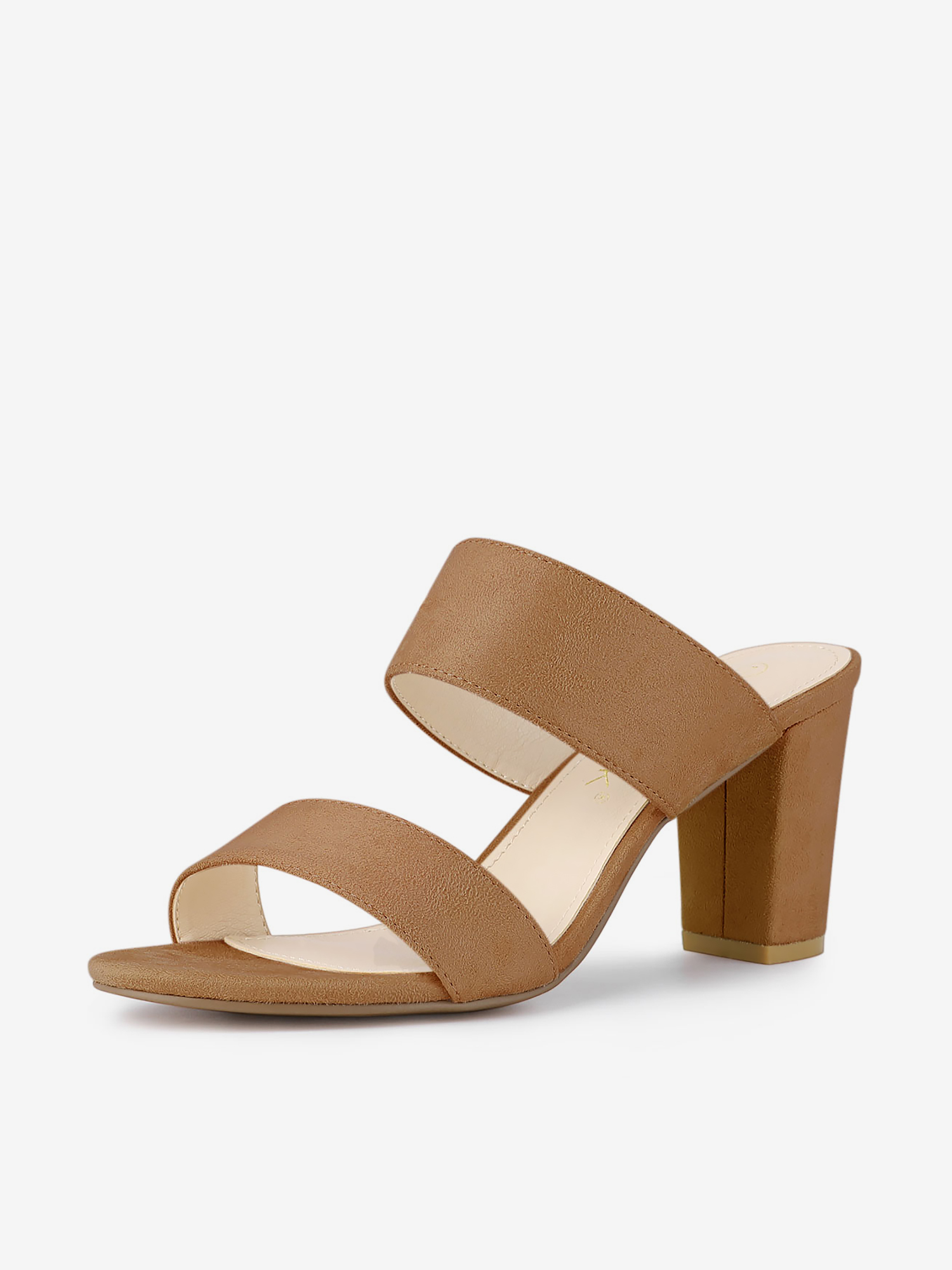 Opened Toe Block Heel Slide Sandals Camel/9.5