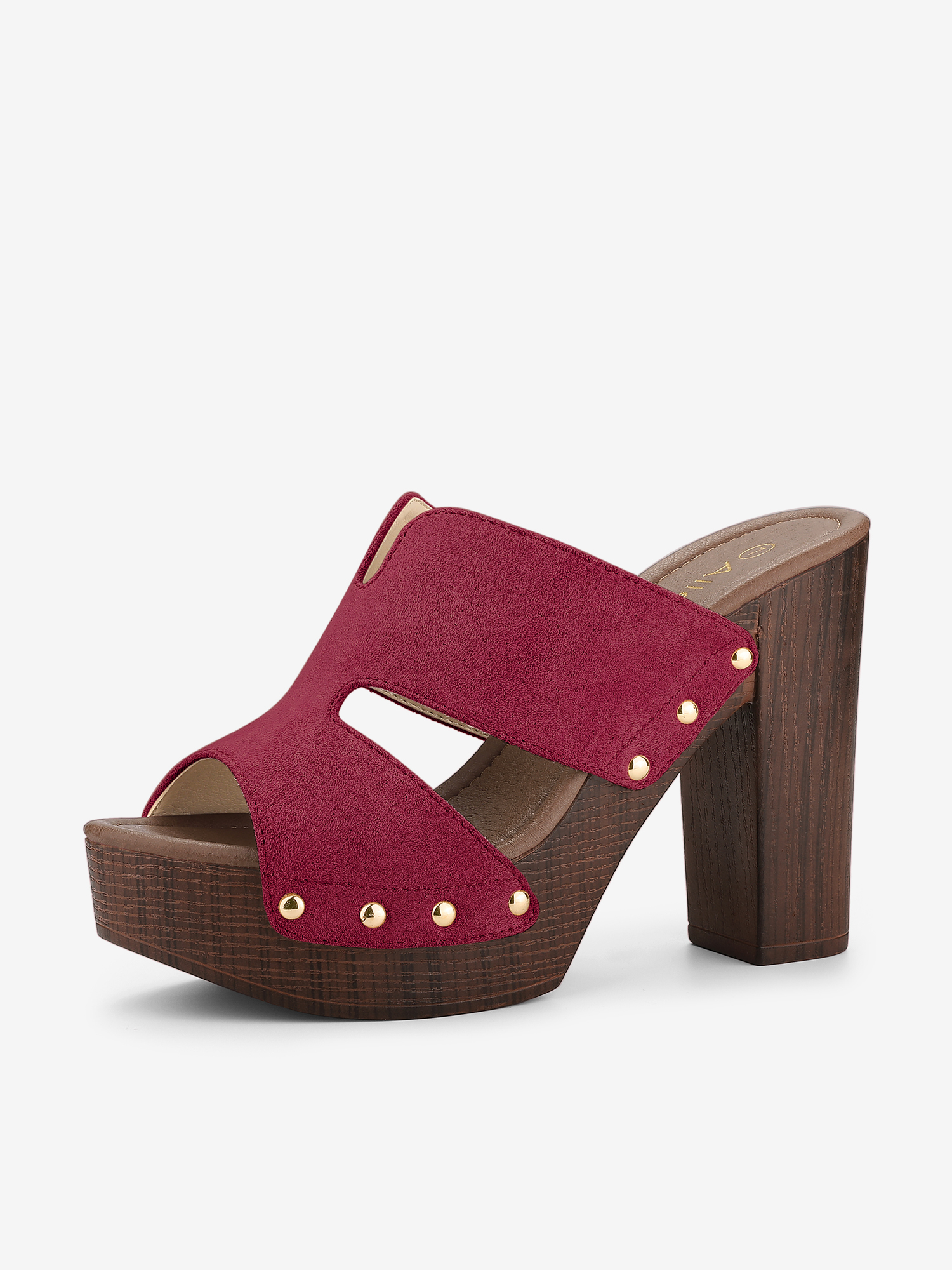 Faux Suede Platform High Block Heel Slides Sandals Burgundy/9.5
