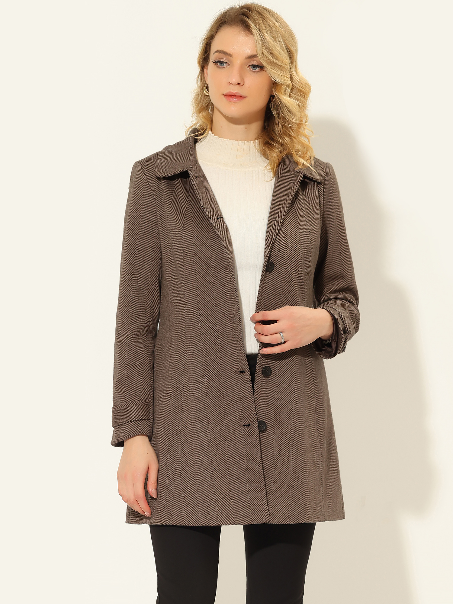 Peter Pan Collar Single Breasted Overcoat Winter Pea Coat Coffee/L