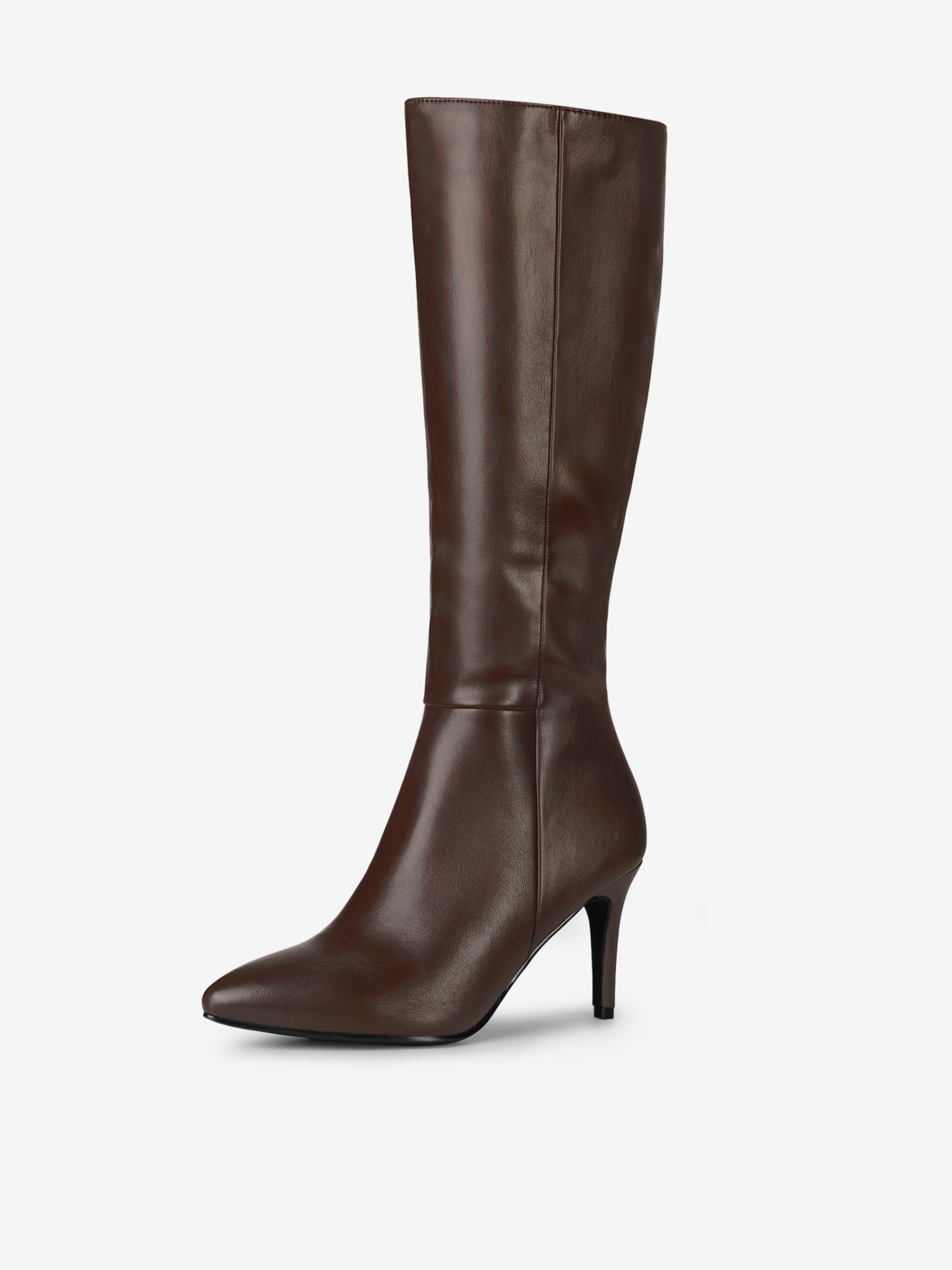 Pointed Toe Stiletto High Heel Zipper Knee High Boots Brown/8