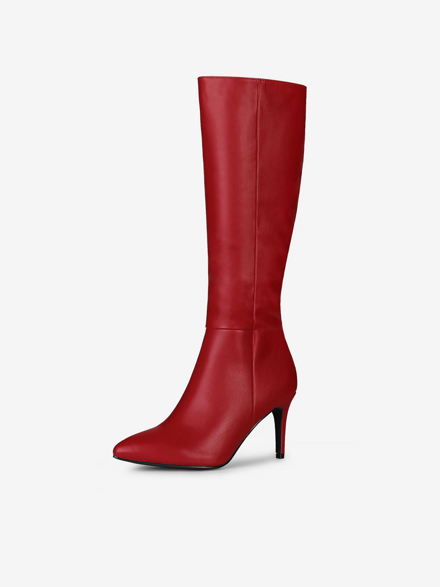 Pointed Toe Stiletto High Heel Zipper Knee High Boots Red/6