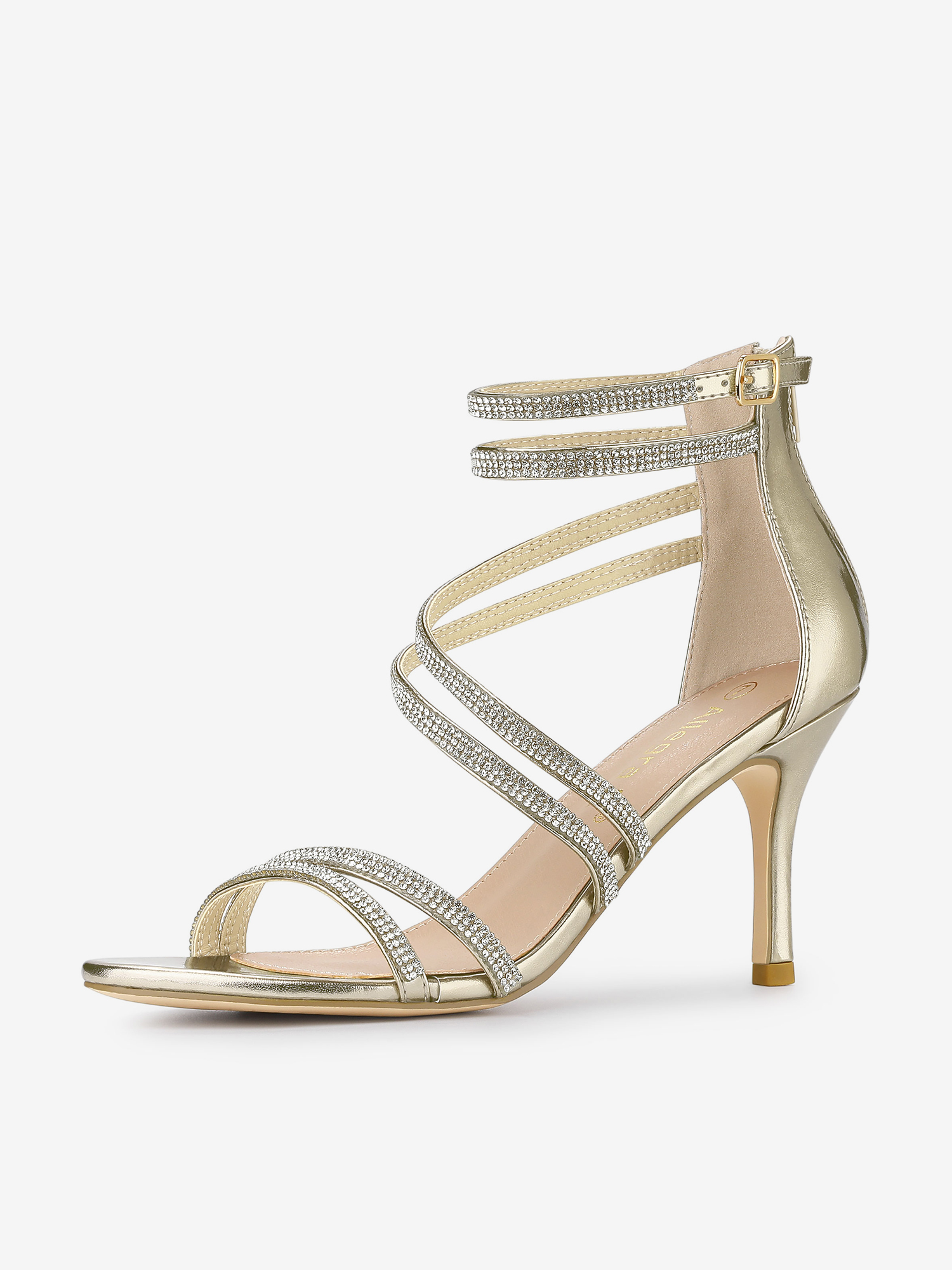 Ankle Strap Rhinestone Stiletto Heel Sandals Gold/8