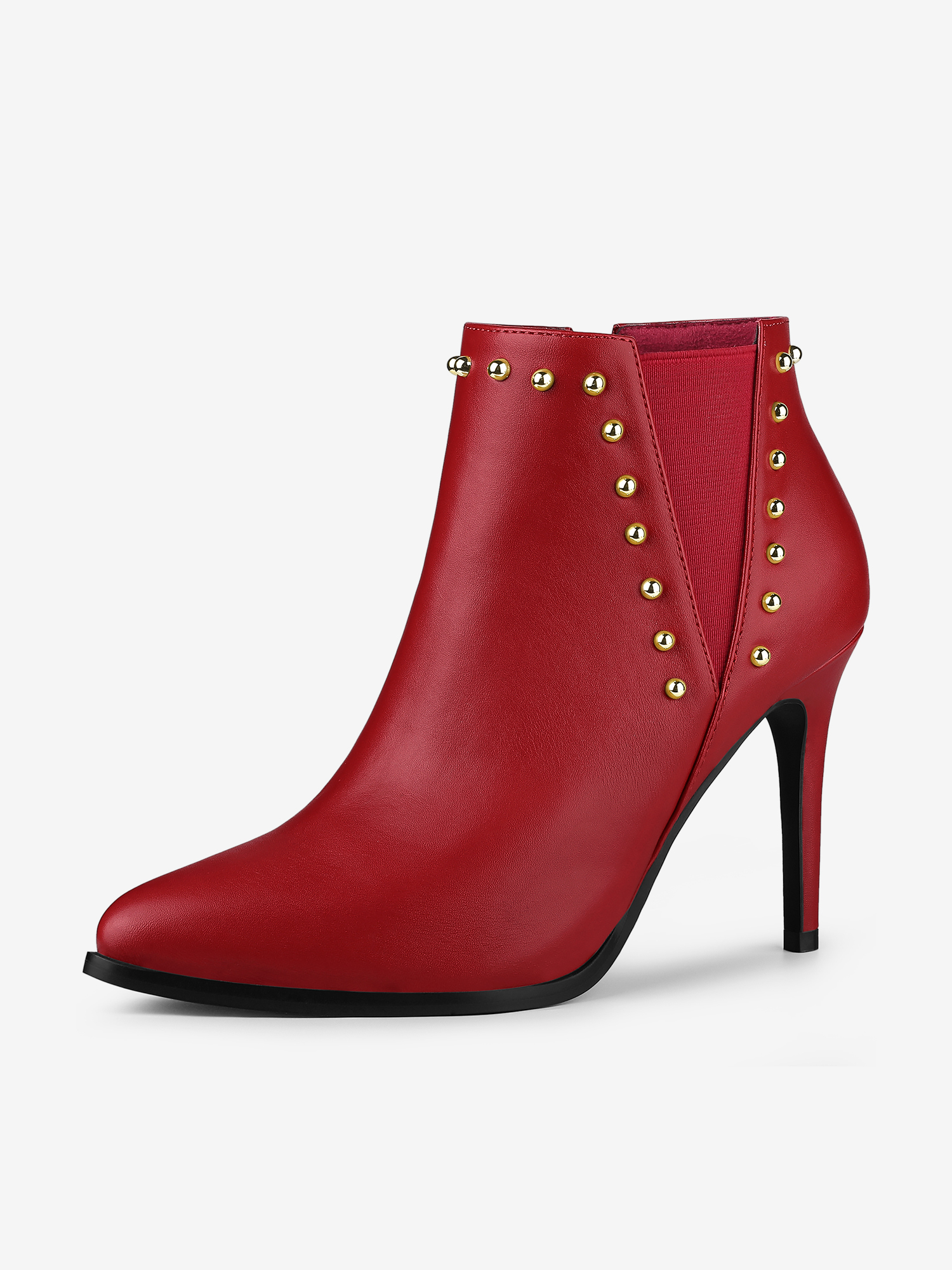 Faux Leather Pointed Toe Stiletto Heel Chelsea Ankle Boots Red/6.5