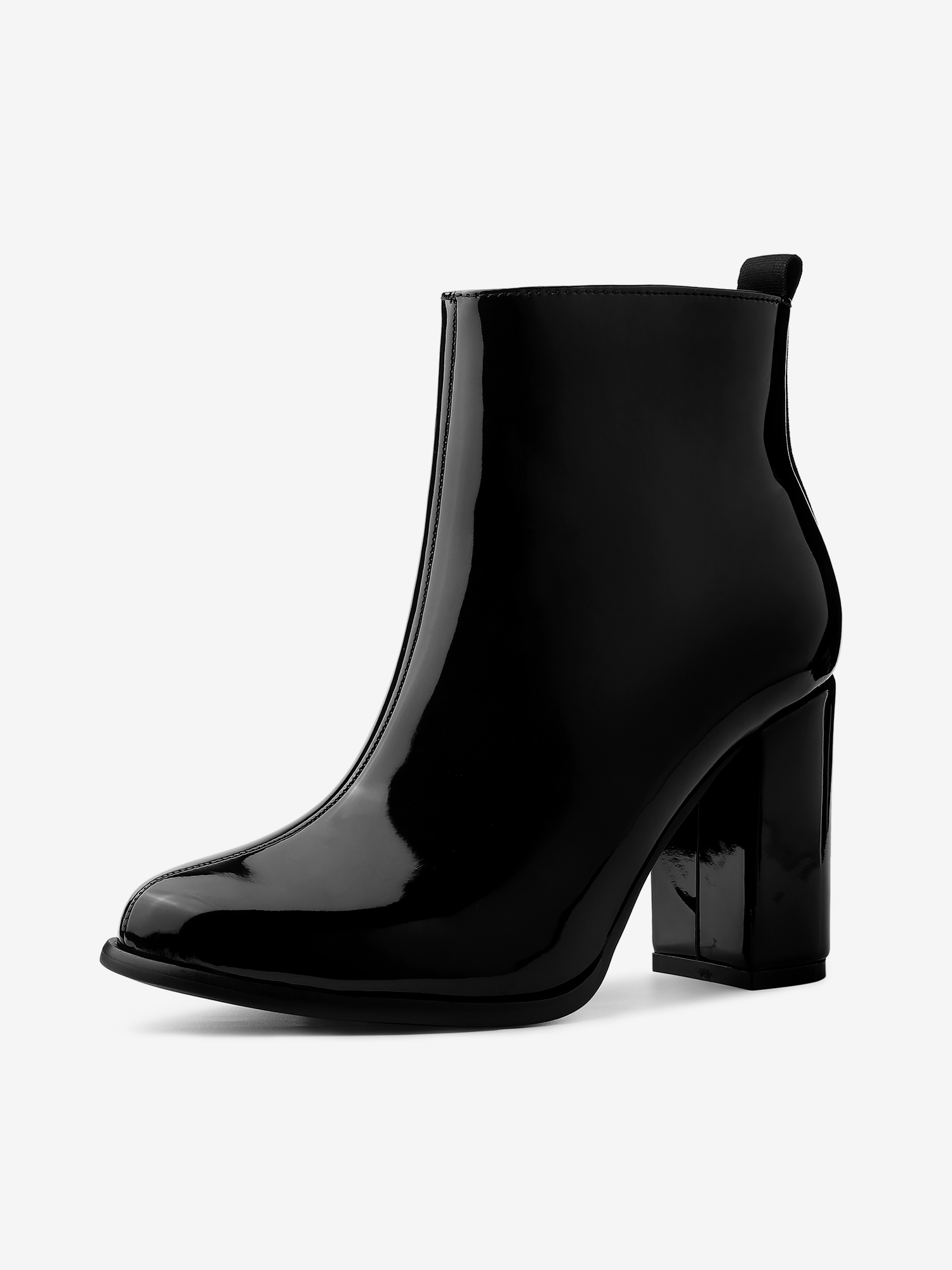Round Toe Zipper Chunky Heel Ankle Boots Black/7.5