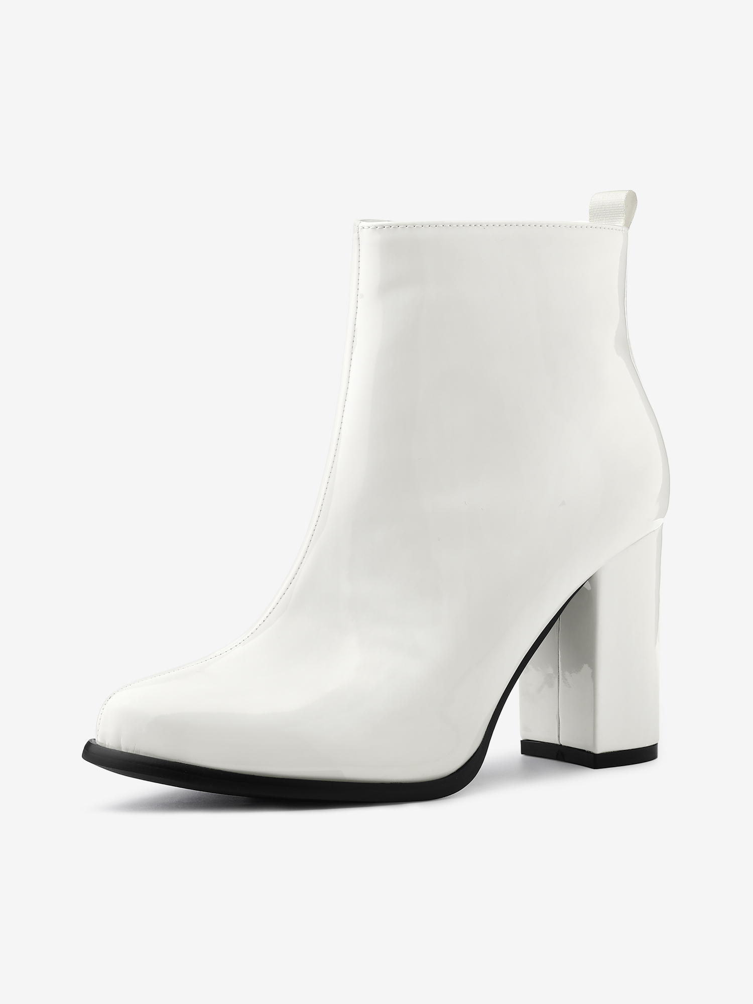 Round Toe Zipper Chunky Heel Ankle Boots White/7.5