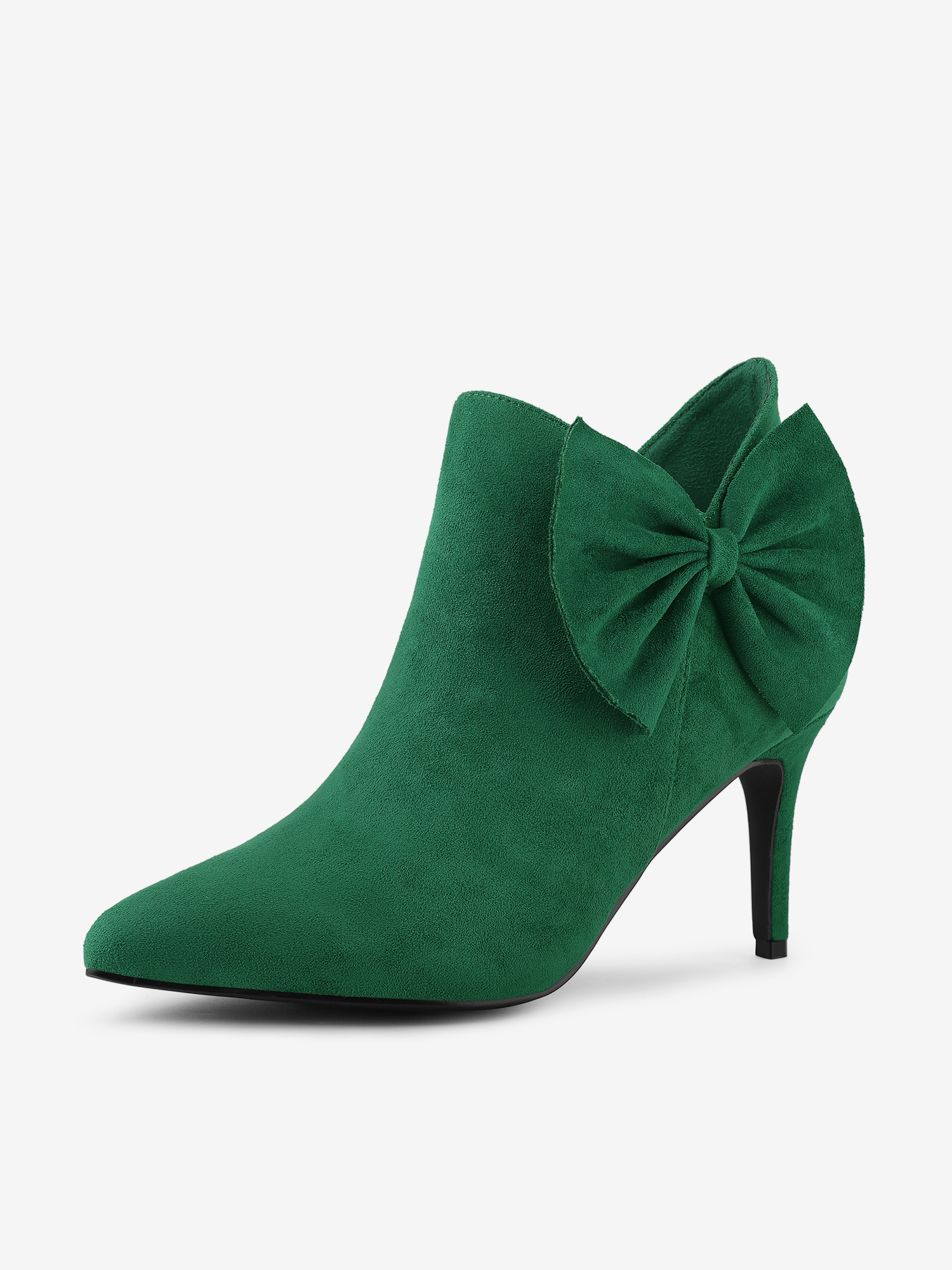 Pointed Toe Zip Bow Stiletto Heel Ankle Boots Emerald Green/6.5
