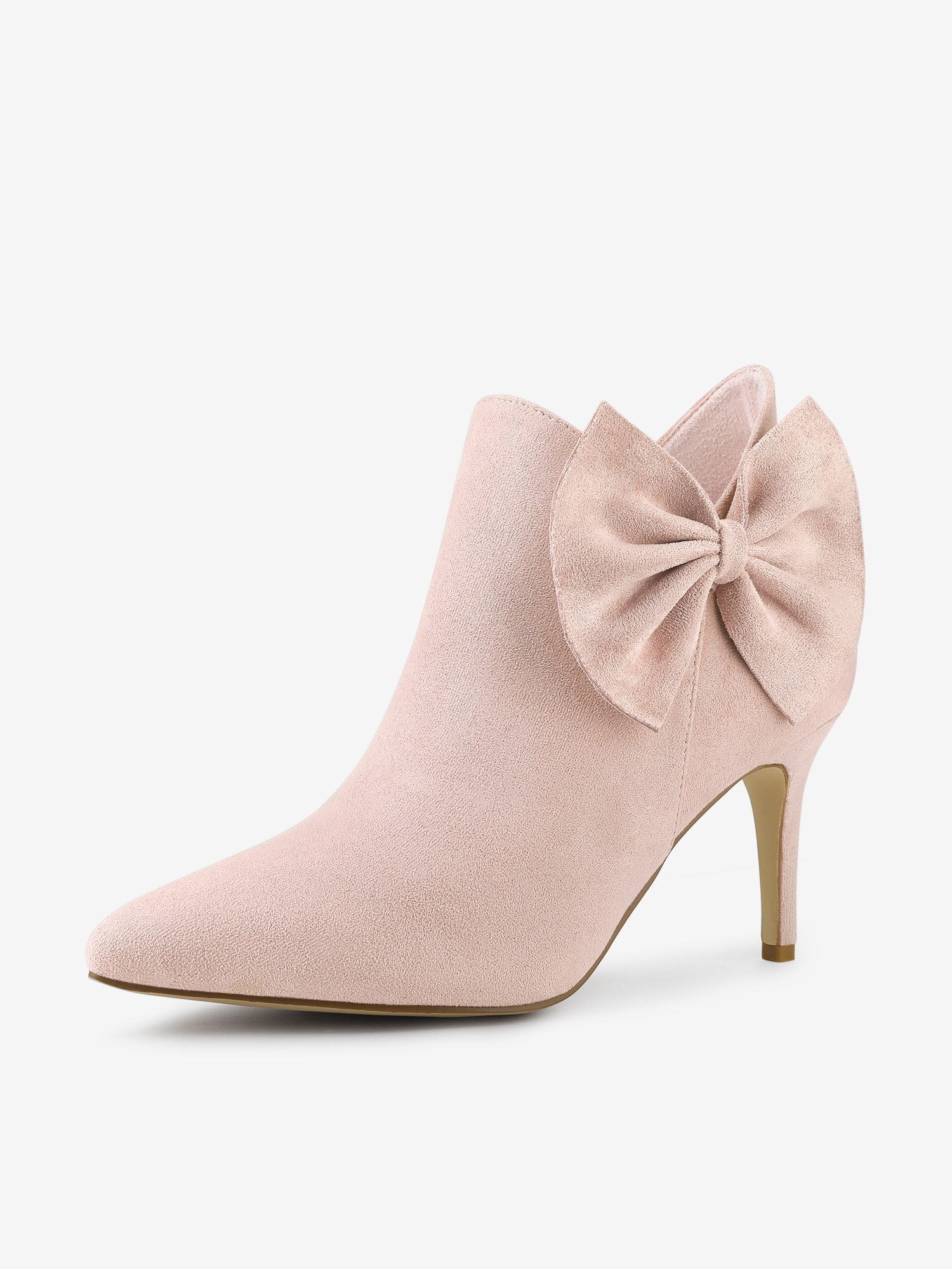 Pointed Toe Zip Bow Stiletto Heel Ankle Boots Dust Pink/9