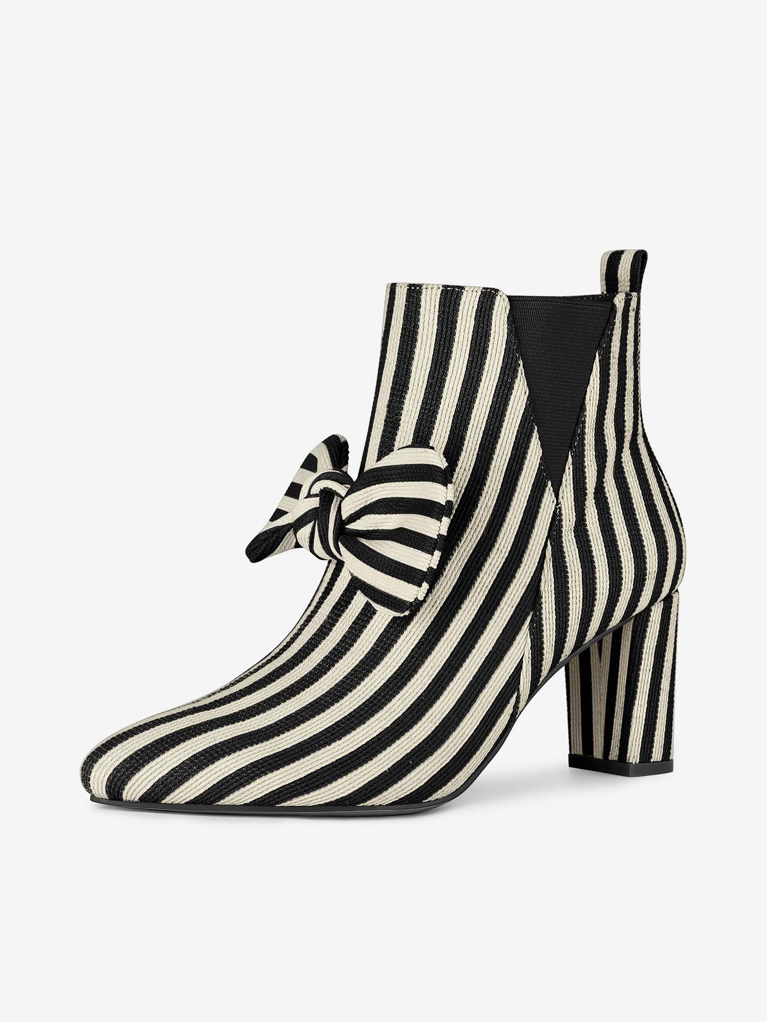 Pointed Toe Zip Striped Chunky Heel Ankle Boots Black/8