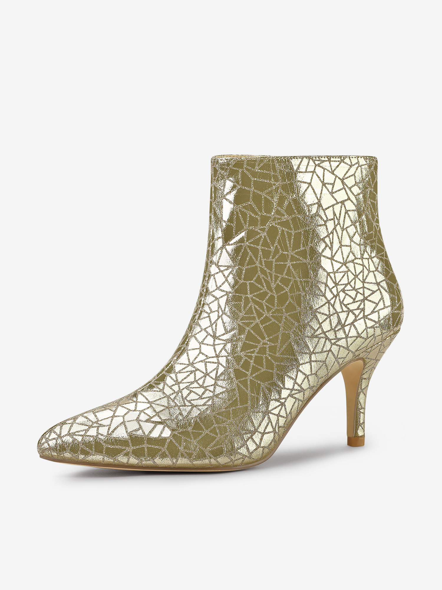 Pointed Toe Sparkly Stiletto Heel Ankle Boots Gold/9